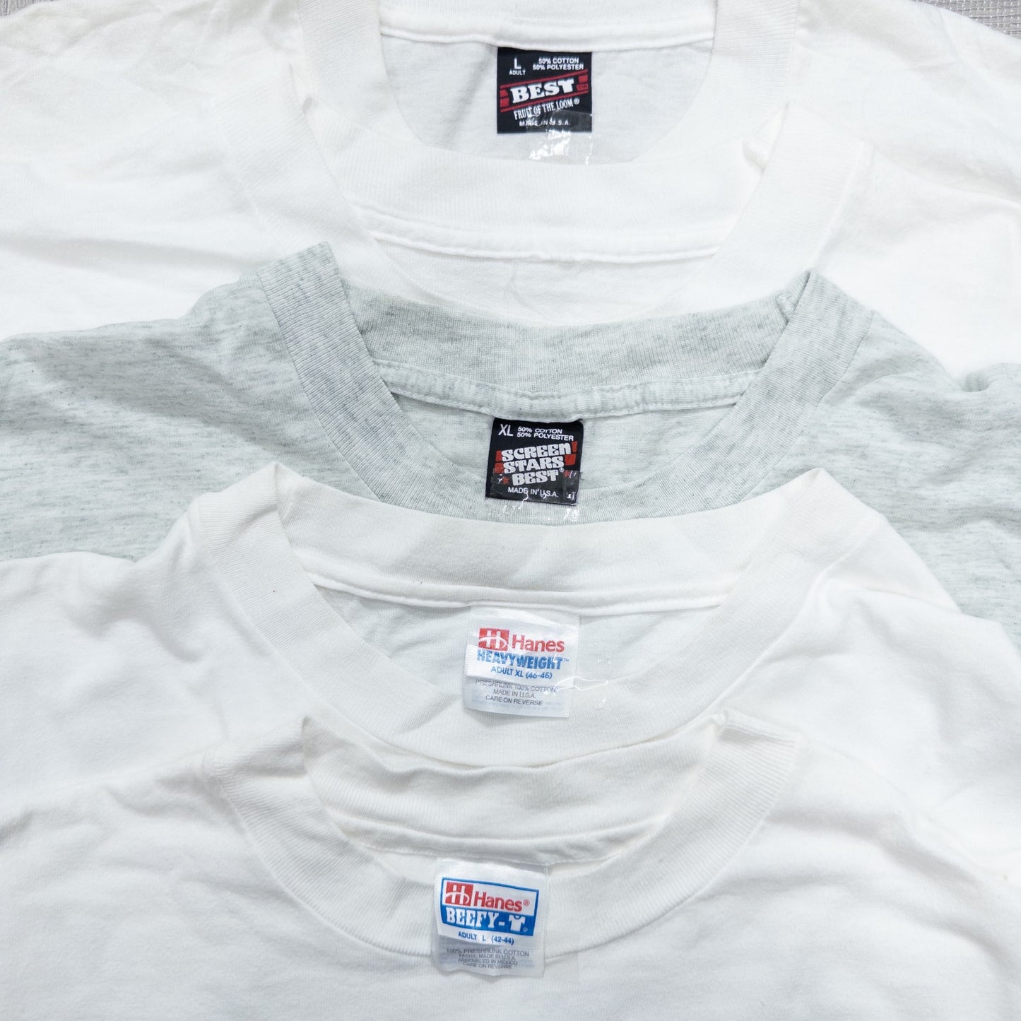Wholesale Used Clothing, Bulk Sale, Washed 90s White and Gray T-Shirts, Set of 20 (M-XL)
