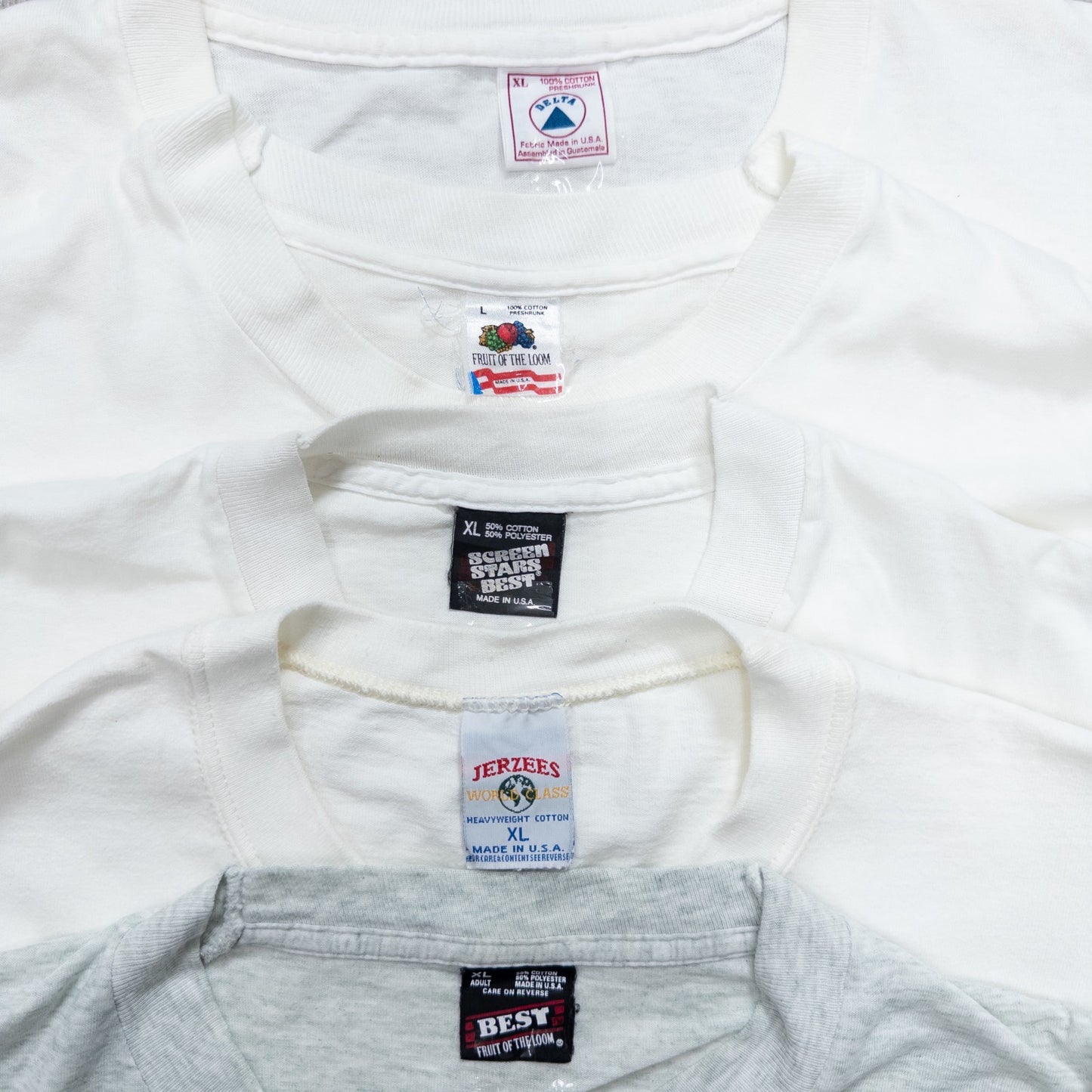 Wholesale Used Clothing, Bulk Sale, Washed 90s White and Gray T-Shirts, Set of 20 (M-XL)