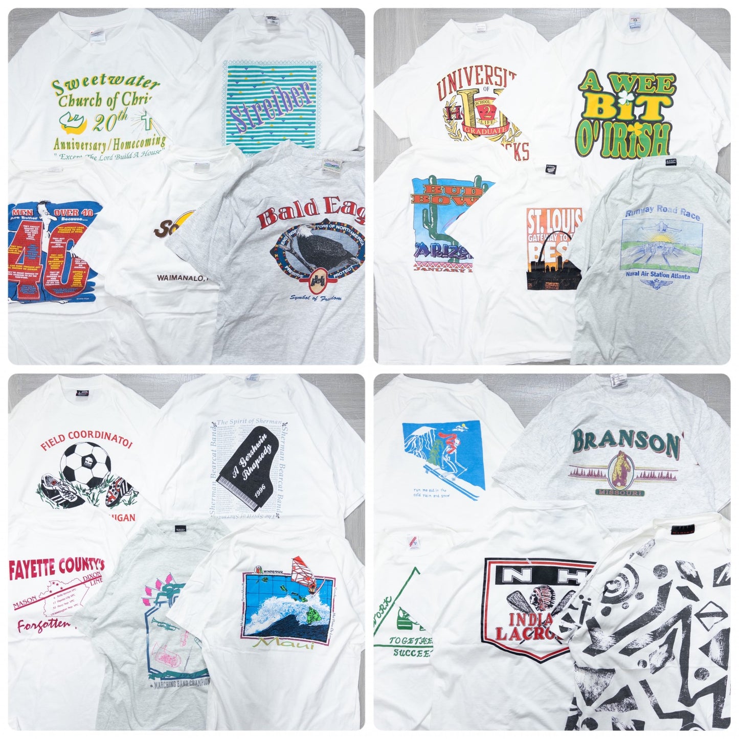 Wholesale Used Clothing, Bulk Sale, Washed 90s White and Gray T-Shirts, Set of 20 (M-XL)