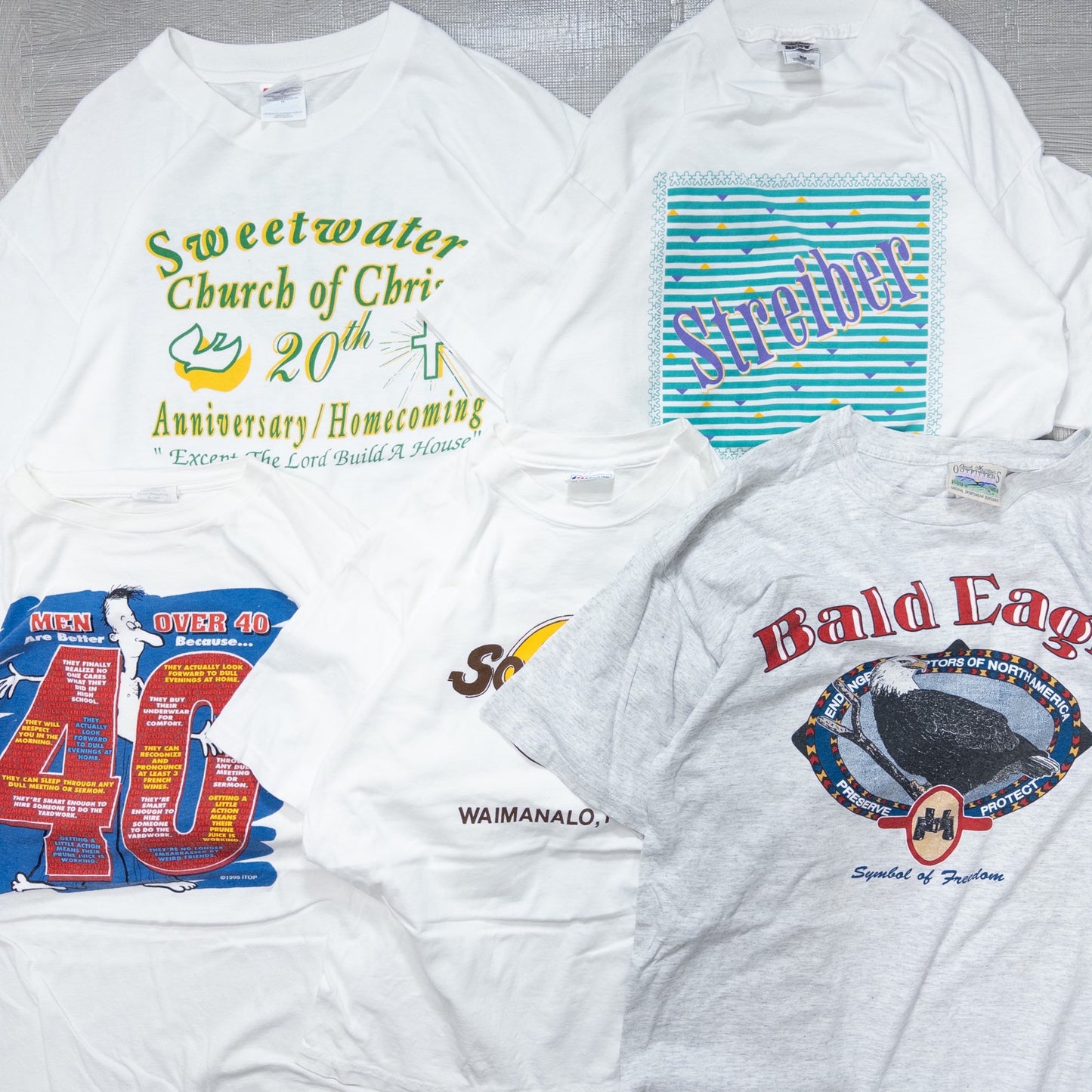 Wholesale Used Clothing, Bulk Sale, Washed 90s White and Gray T-Shirts, Set of 20 (M-XL)