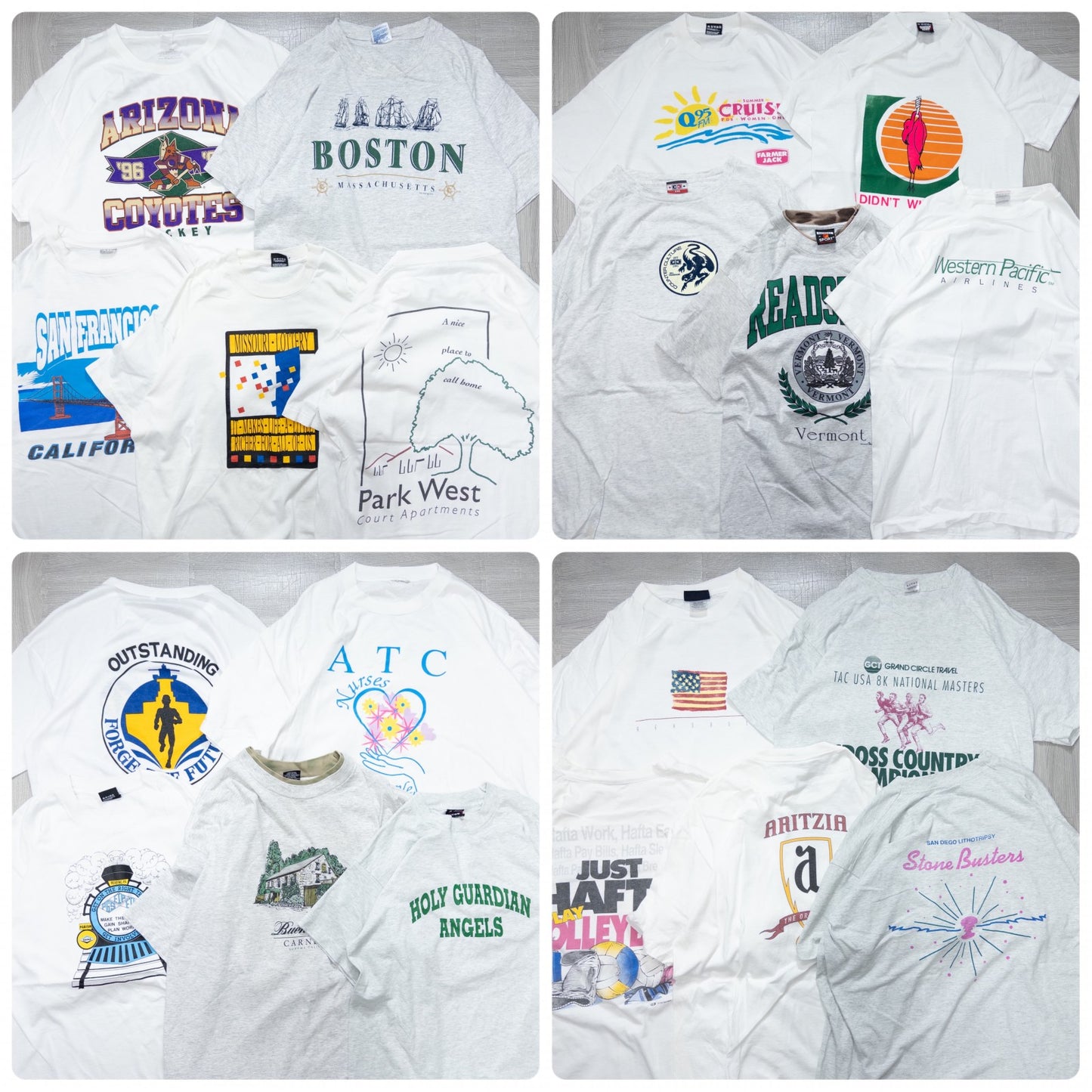 Wholesale Used Clothing, Bulk Sale, Washed 90s White and Gray T-Shirts, Set of 20 (M-XXL)