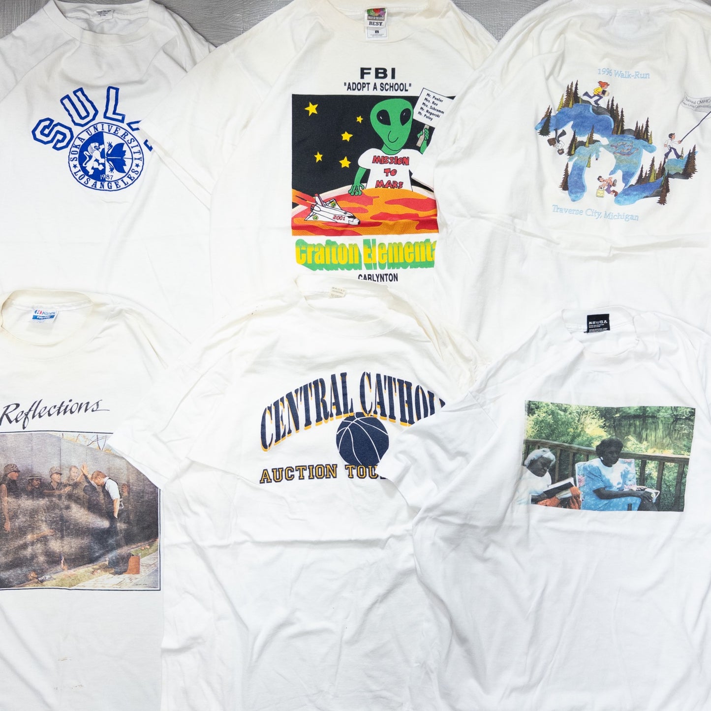 Wholesale Used Clothing, Bulk Sale, Washed 90s Stained White T-Shirts, Set of 25 (M-XL)