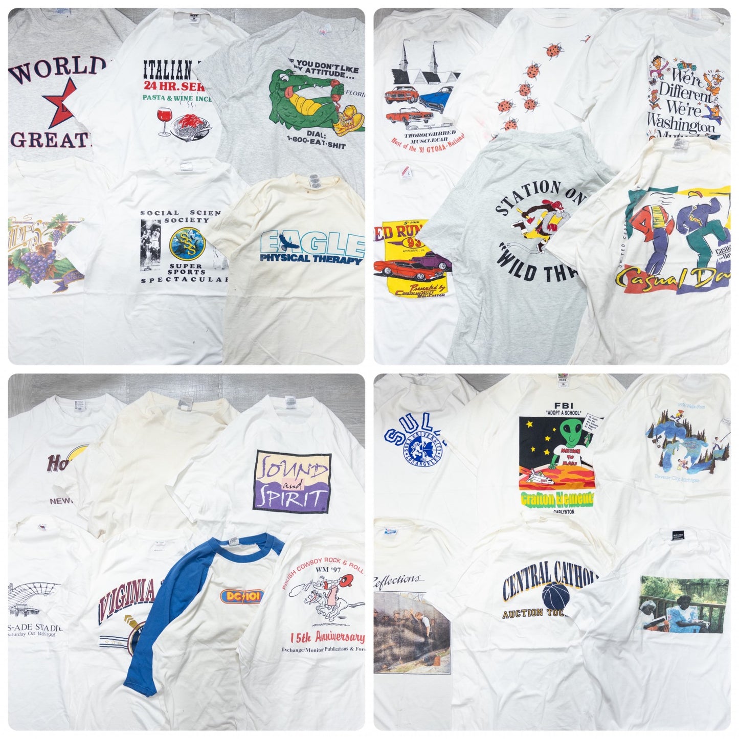 Wholesale Used Clothing, Bulk Sale, Washed 90s Stained White T-Shirts, Set of 25 (M-XL)