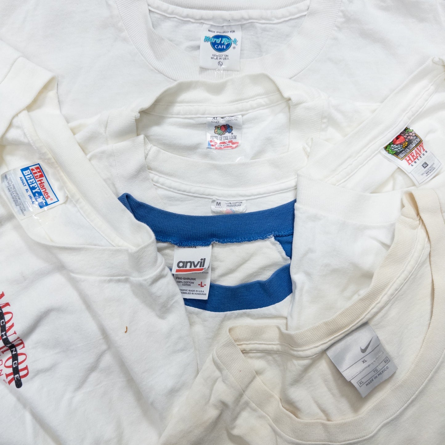 Wholesale Used Clothing, Bulk Sale, Washed 90s Stained White T-Shirts, Set of 25 (M-XL)