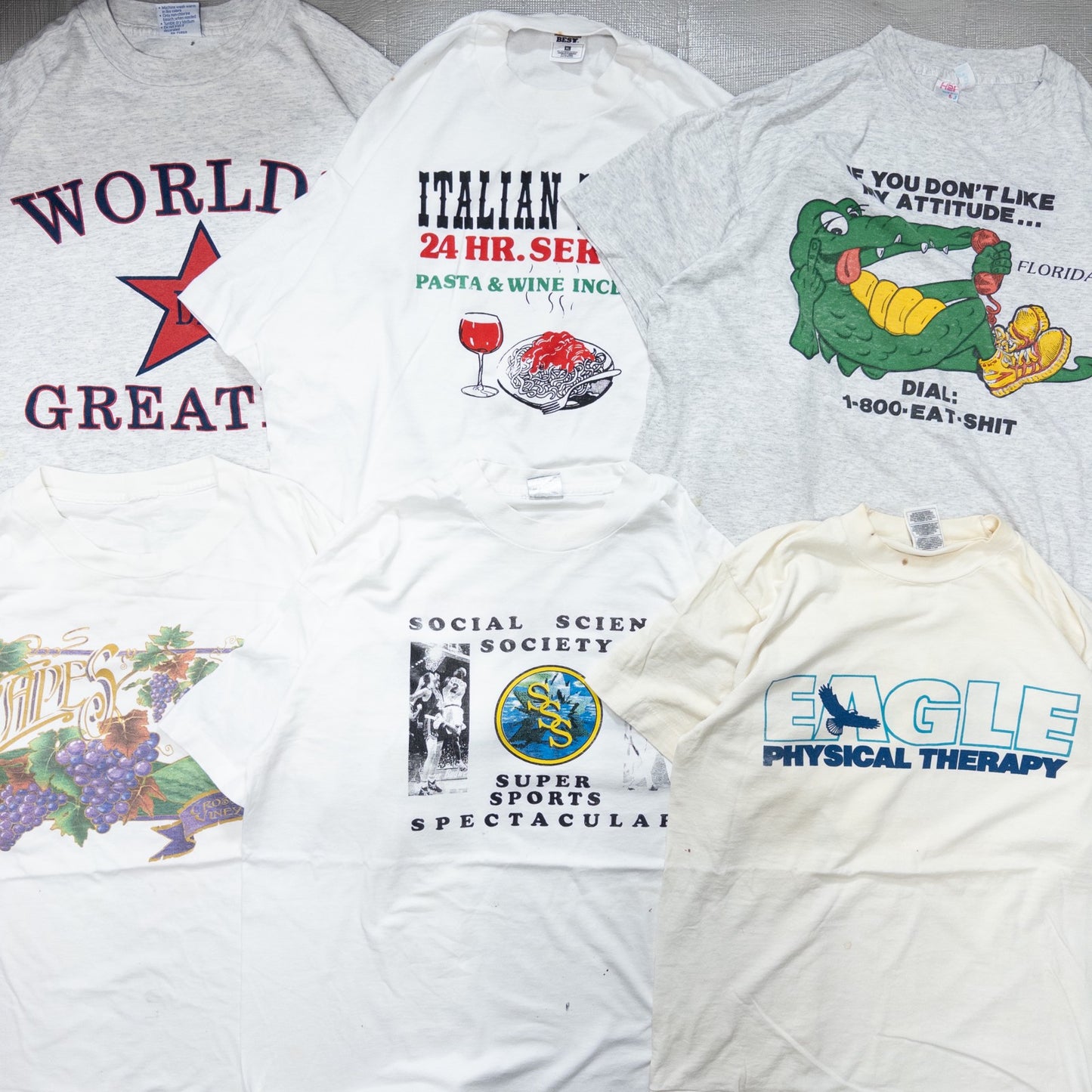 Wholesale Used Clothing, Bulk Sale, Washed 90s Stained White T-Shirts, Set of 25 (M-XL)