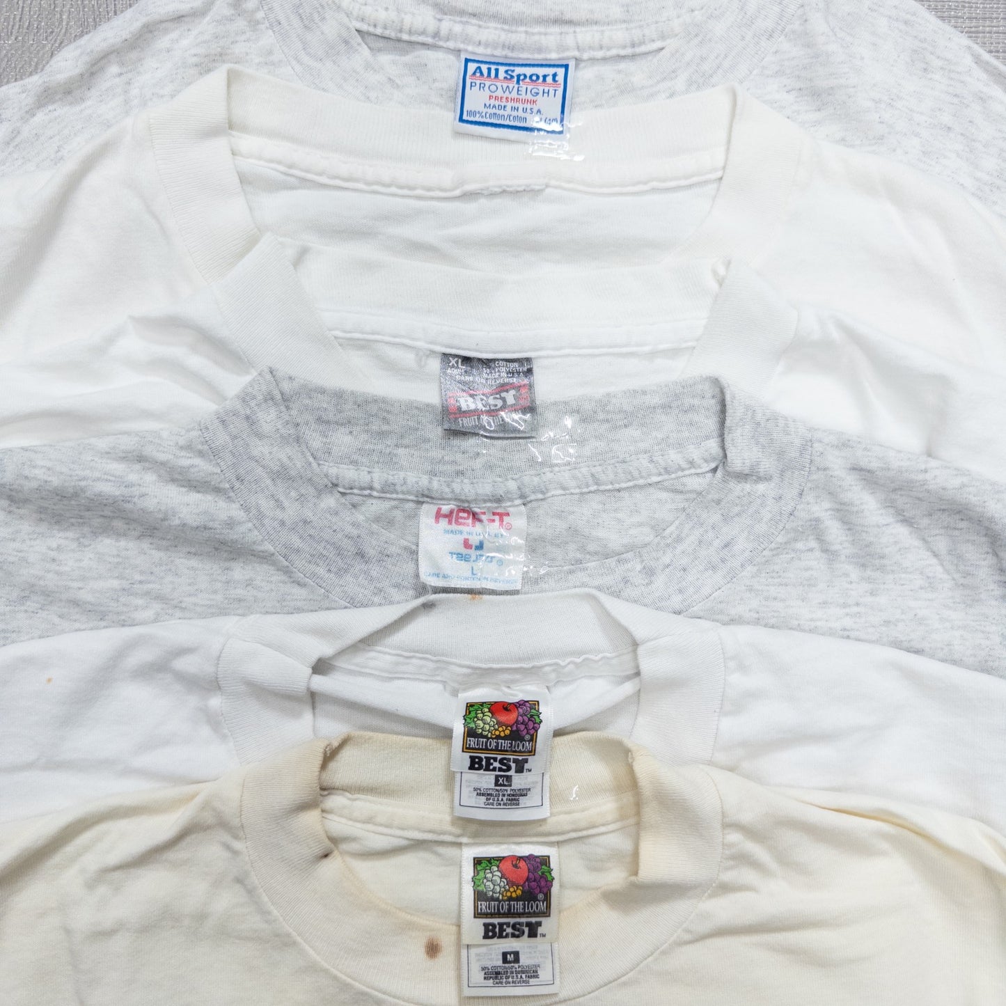Wholesale Used Clothing, Bulk Sale, Washed 90s Stained White T-Shirts, Set of 25 (M-XL)
