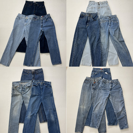 Used clothing wholesale, bulk sale, washed, women's denim jeans, 12-pair set, waist size 31 inches or less