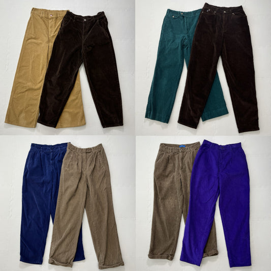Used clothing wholesale bulk sale, washed, women's corduroy pants, 8-pack, waist size 31 inches or less