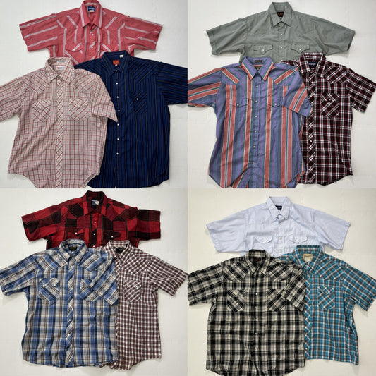 Used clothing wholesale bulk sale: Washed short-sleeved western shirts, 12-pack (M-XL)