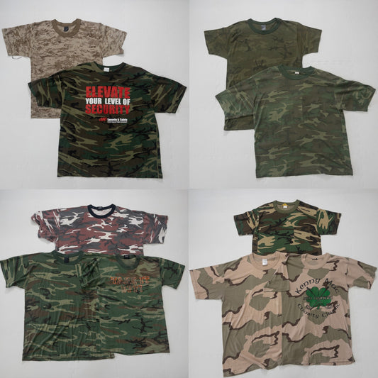 Used Clothing Wholesaler: Bulk Sale of Washed Camouflage T-Shirts (10-Pack, Sizes S-XXXL)