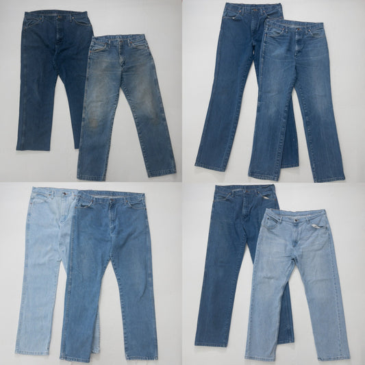 Used clothing wholesale, bulk sale, washed Wrangler denim pants, set of 8 (W32-W40)