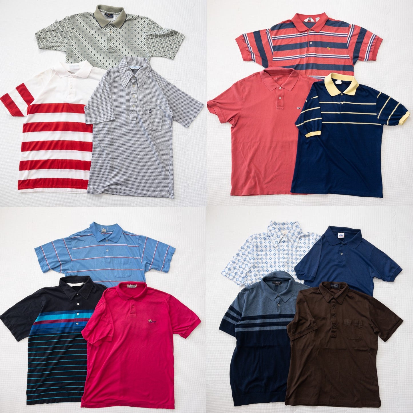 Wholesale Used Clothing, Bulk Sale, Washed Vintage No-Brand Short Sleeve Polo Shirts, 13-Piece Set (S-XXXL)