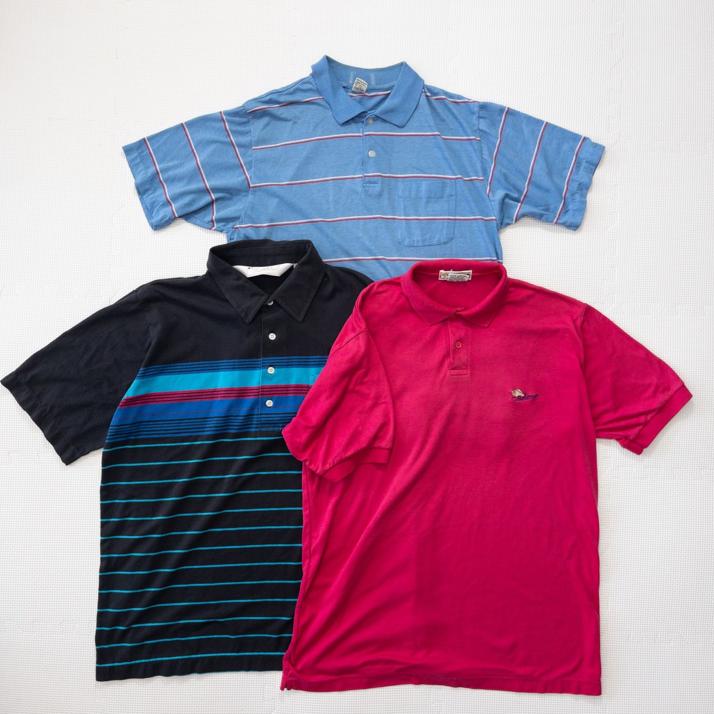 Wholesale Used Clothing, Bulk Sale, Washed Vintage No-Brand Short Sleeve Polo Shirts, 13-Piece Set (S-XXXL)