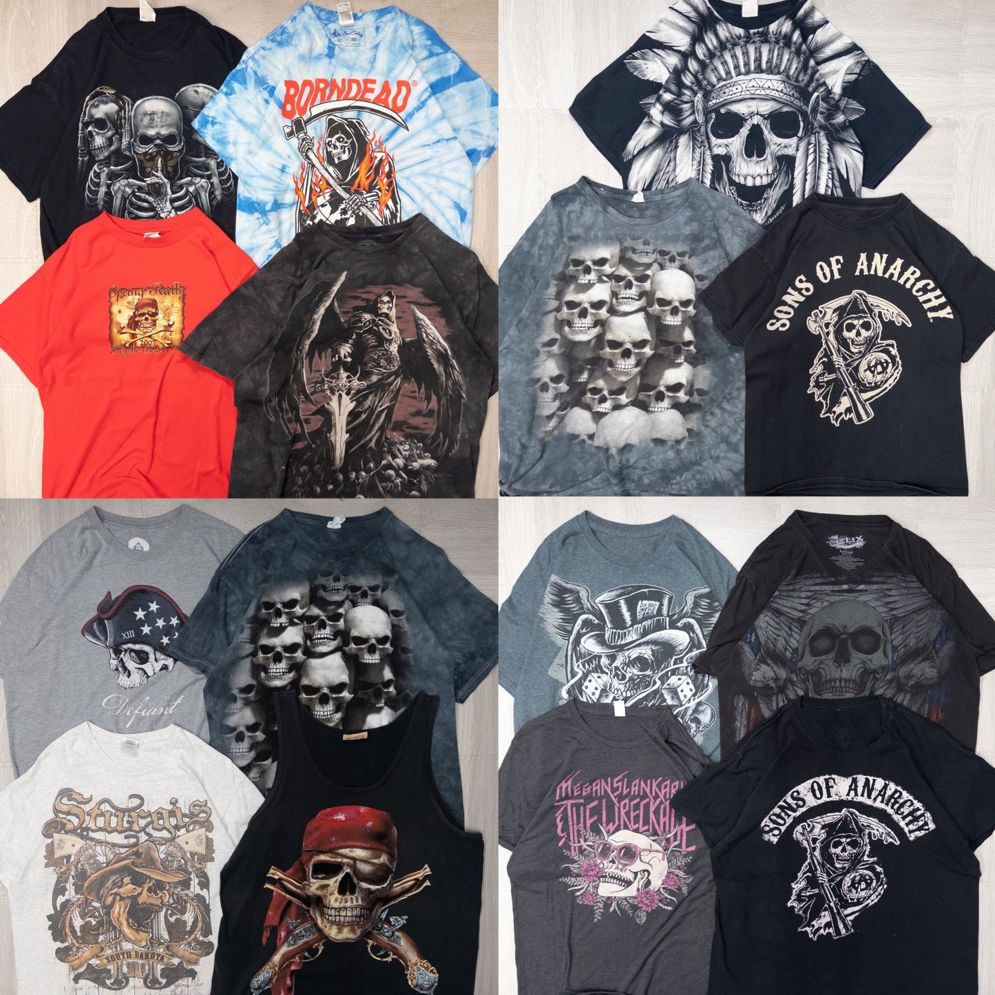 古着卸 現物まとめ売り 洗濯済み スカル 半袖Tシャツ タンクトップ1枚 計15枚セット(M-XXXL) w701007