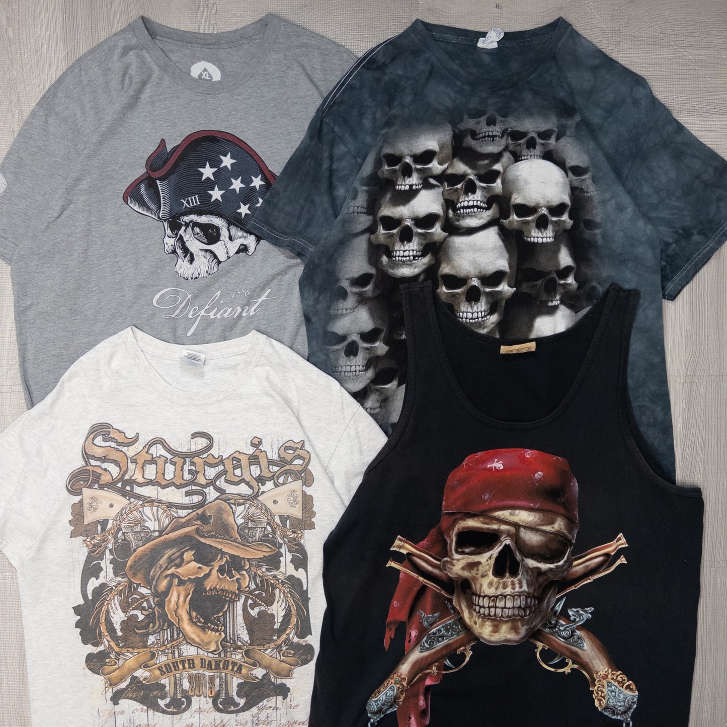 古着卸 現物まとめ売り 洗濯済み スカル 半袖Tシャツ タンクトップ1枚 計15枚セット(M-XXXL) w701007