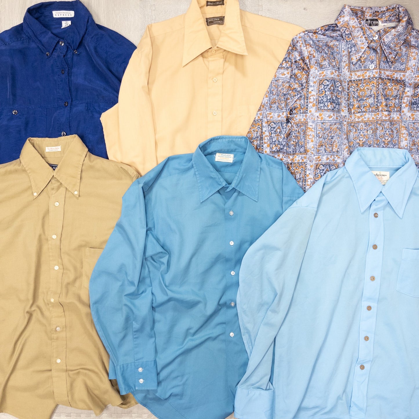 古着卸 現物まとめ売り 洗濯済み 70~90s vintage長袖シャツ コットン ポリ シルク レーヨン等 24枚セット(M-XL) w703007