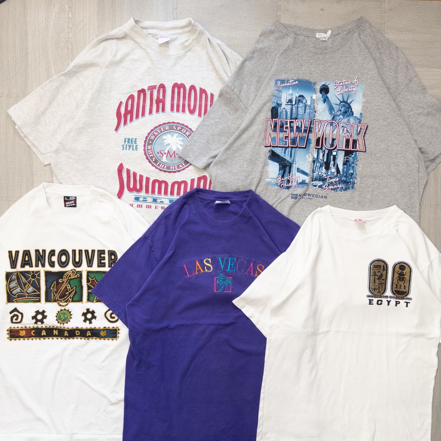 Wholesale Used Clothing, Bulk Sale, Washed, 20-Piece Set of 00s-90s Place Name Short Sleeve T-Shirts (M-XXL) w726001