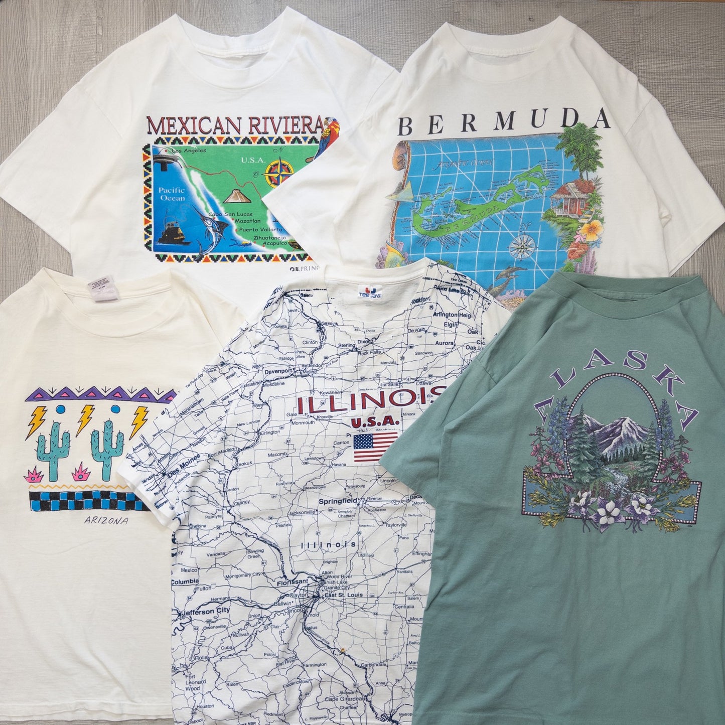 Wholesale Used Clothing, Bulk Sale, Washed, 20-Piece Set of 00s-90s Place Name Short Sleeve T-Shirts (M-XXL) w726001