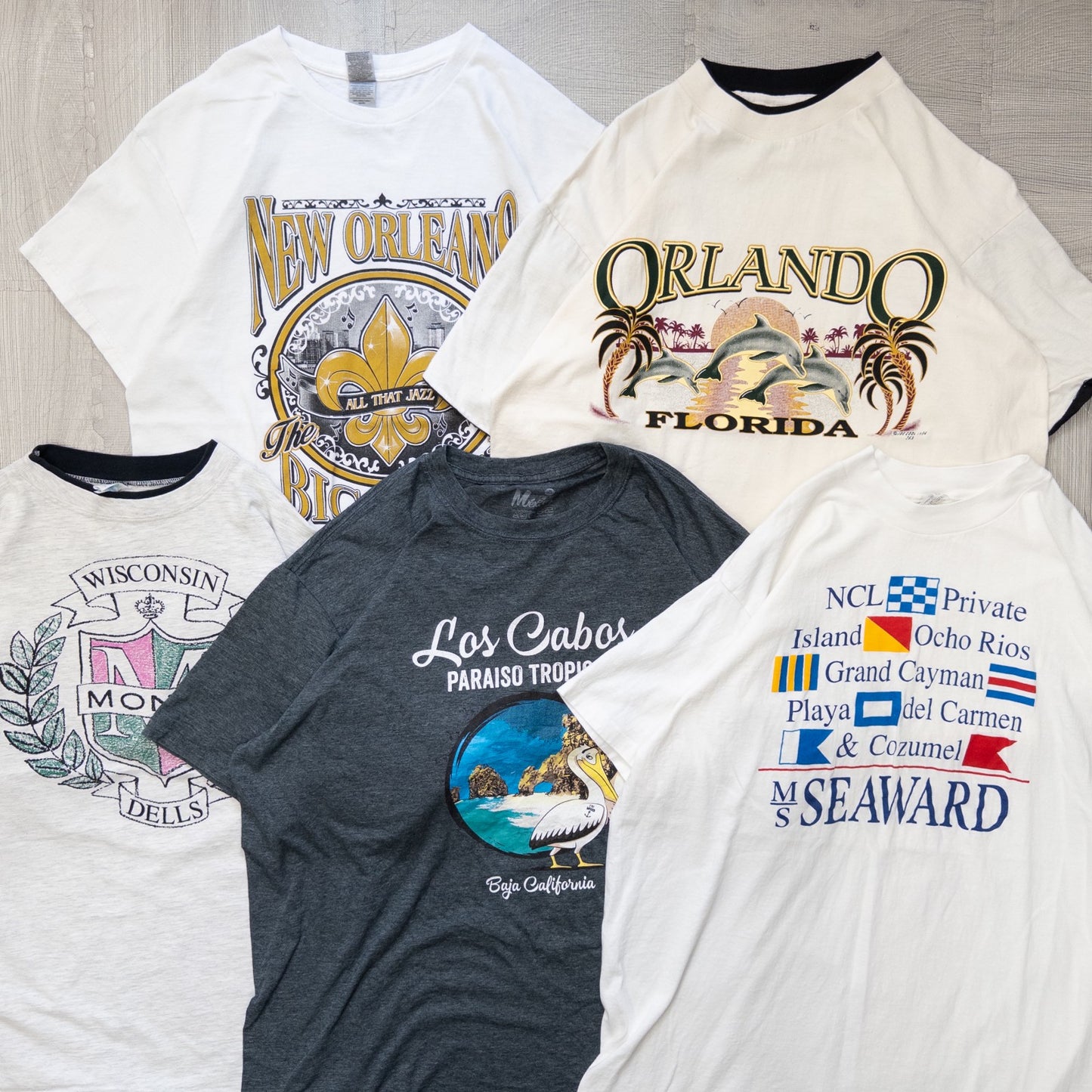 Wholesale Used Clothing, Bulk Sale, Washed, 20-Piece Set of 00s-90s Place Name Short Sleeve T-Shirts (M-XXL) w726001