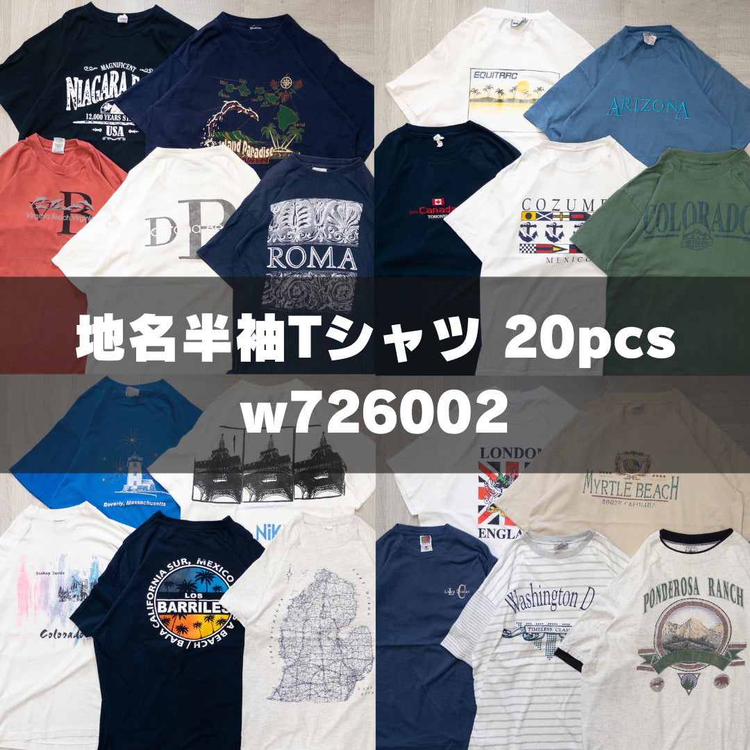 Used clothing wholesale, bulk sale, washed, 20-piece set of 00s-90s place name short-sleeved T-shirts (M-XXL) w726002