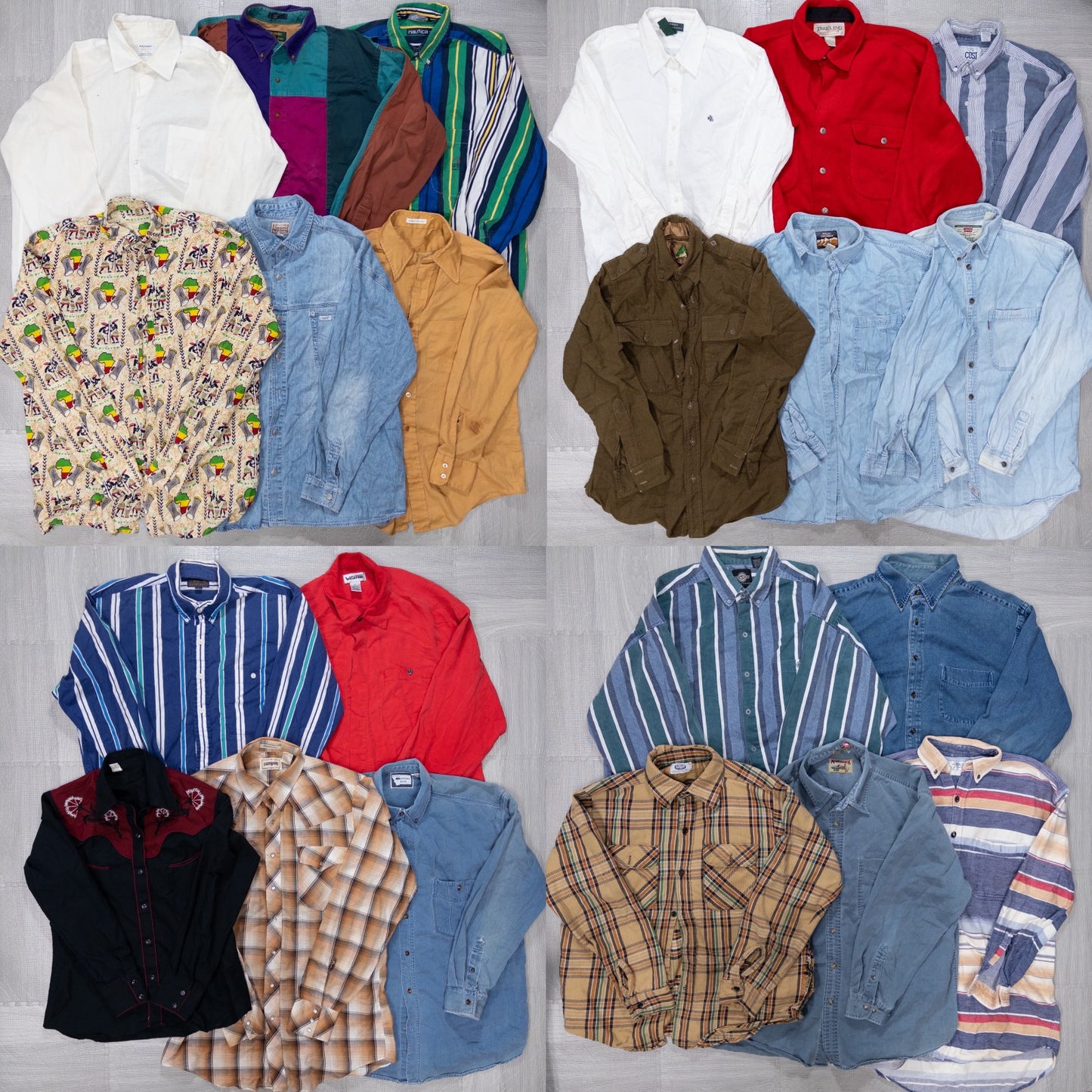 Used Clothing Wholesale Bulk Sale: Washed, Distressed US Long Sleeve Shirts (Missing Buttons), 22-Piece Set (S-XL) w731003