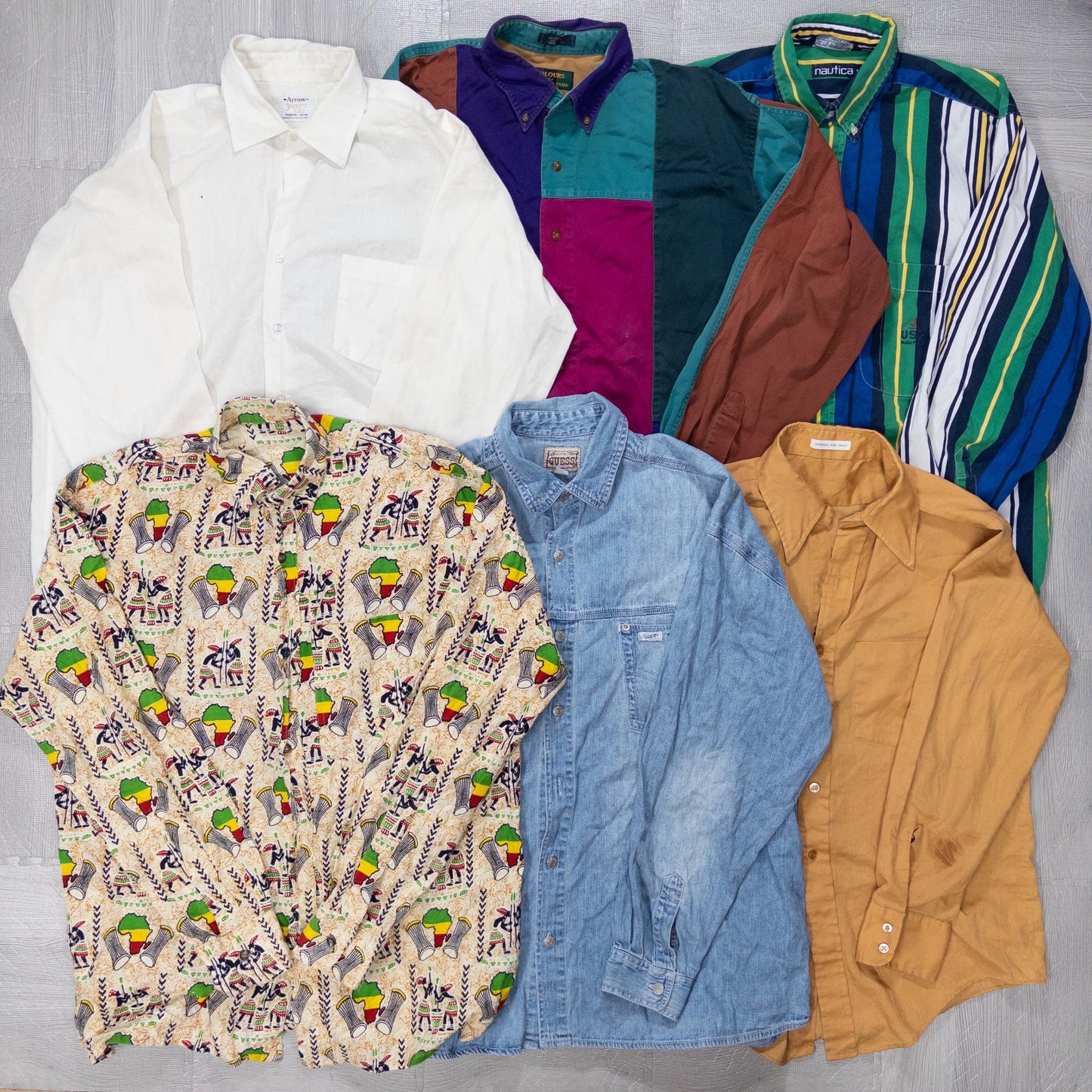 Used Clothing Wholesale Bulk Sale: Washed, Distressed US Long Sleeve Shirts (Missing Buttons), 22-Piece Set (S-XL) w731003