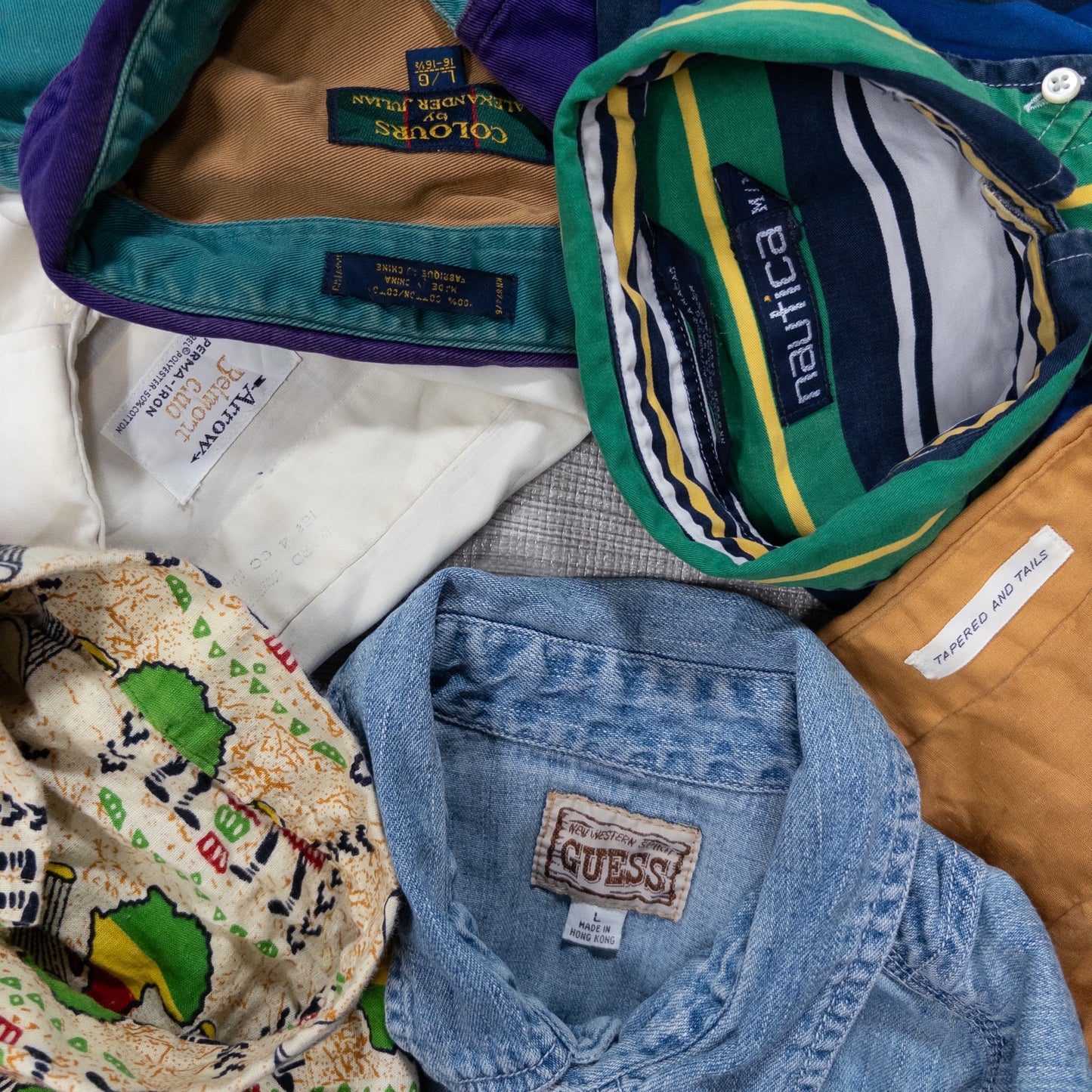 Used Clothing Wholesale Bulk Sale: Washed, Distressed US Long Sleeve Shirts (Missing Buttons), 22-Piece Set (S-XL) w731003