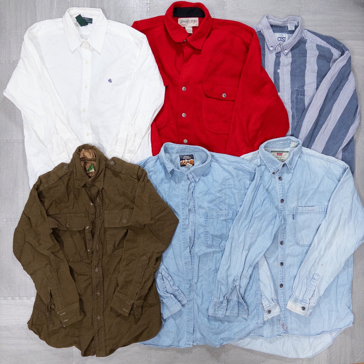Used Clothing Wholesale Bulk Sale: Washed, Distressed US Long Sleeve Shirts (Missing Buttons), 22-Piece Set (S-XL) w731003