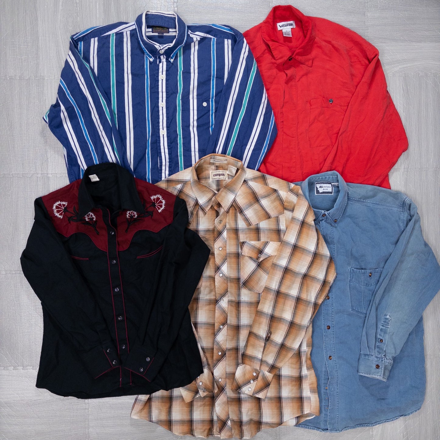 Used Clothing Wholesale Bulk Sale: Washed, Distressed US Long Sleeve Shirts (Missing Buttons), 22-Piece Set (S-XL) w731003