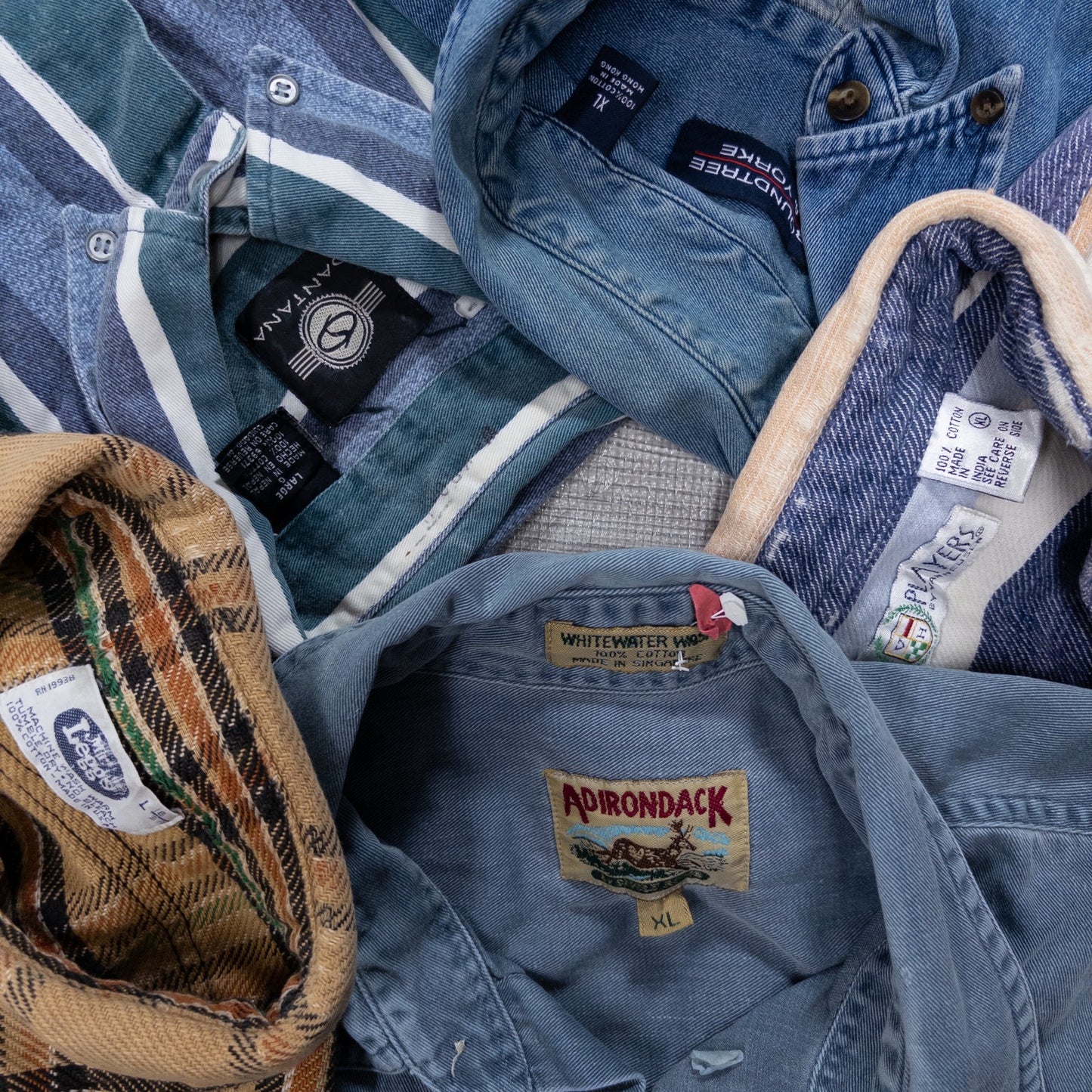 Used Clothing Wholesale Bulk Sale: Washed, Distressed US Long Sleeve Shirts (Missing Buttons), 22-Piece Set (S-XL) w731003