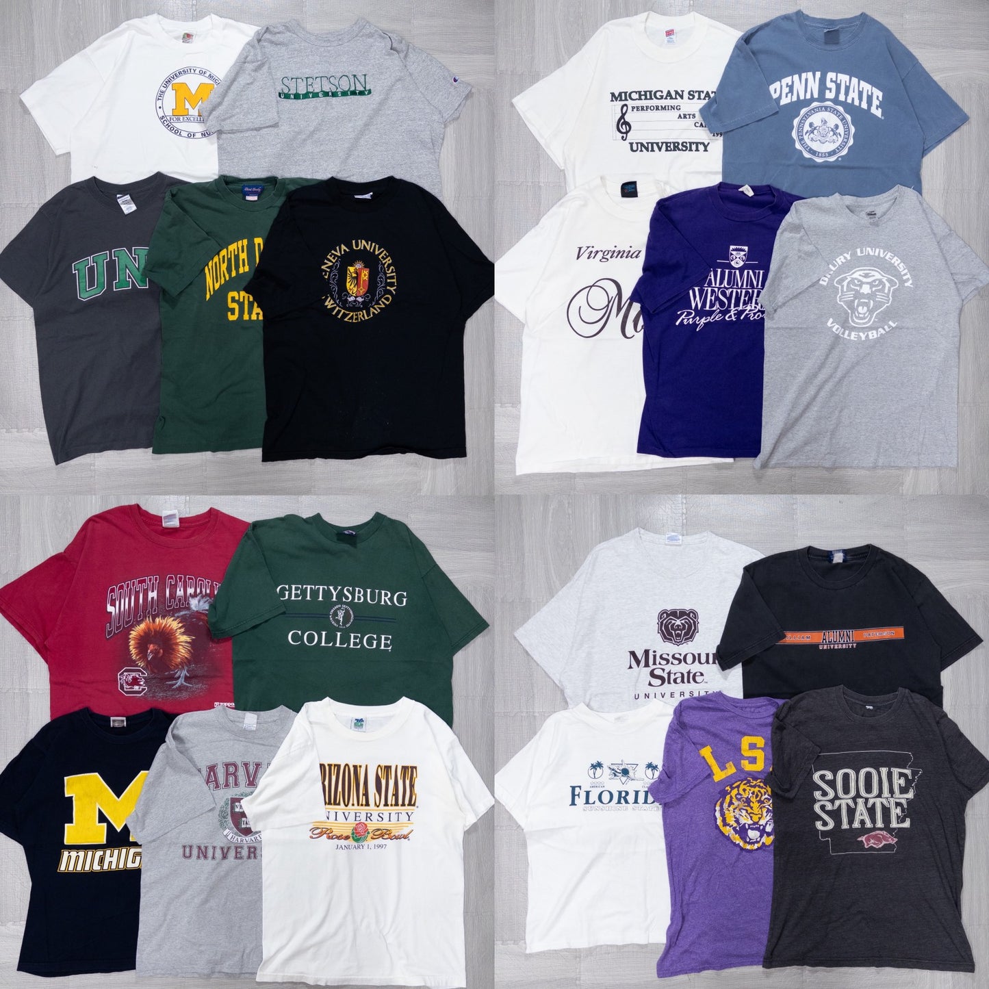 Used Clothing Wholesaler, Bulk Sale, Washed College Short Sleeve T-Shirts, Set of 20 (S-XL) w731004