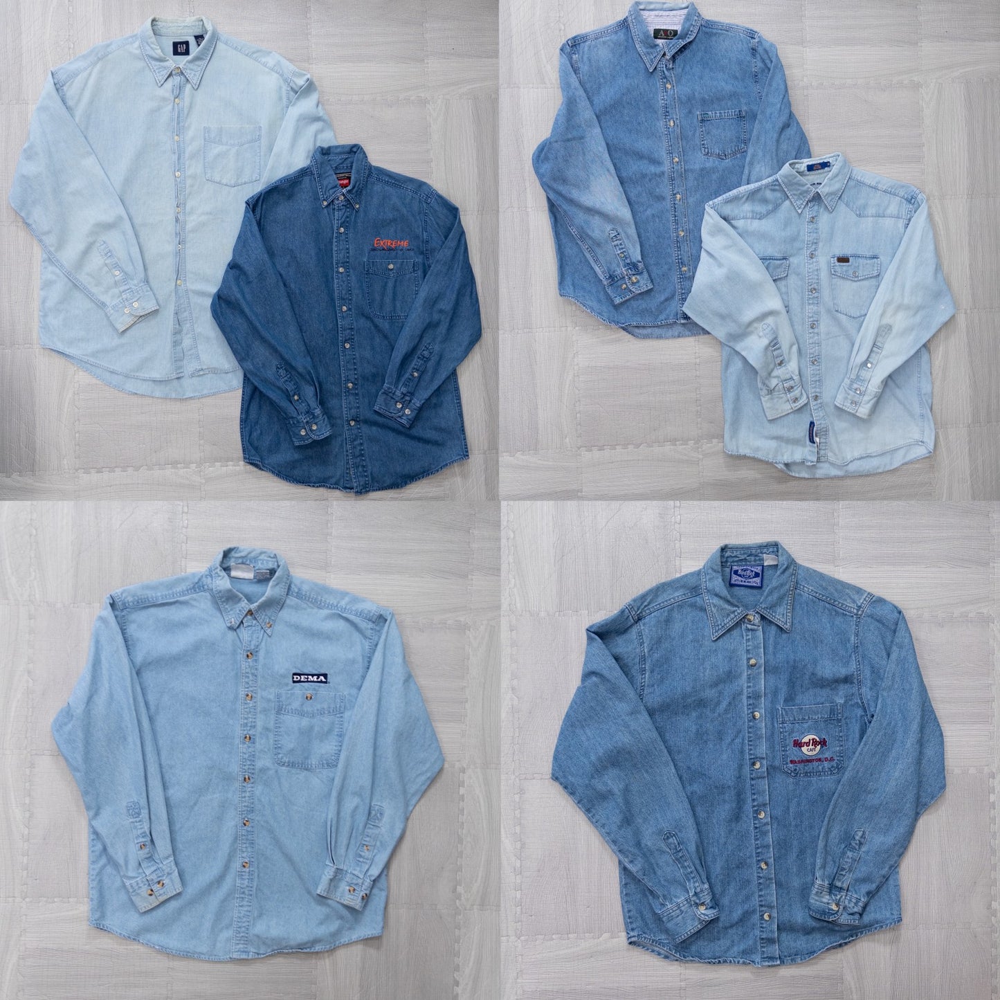 Used Clothing Wholesaler, Bulk Sale, Washed US Long Sleeve Denim Shirts, Set of 6 (S-XL) w803003