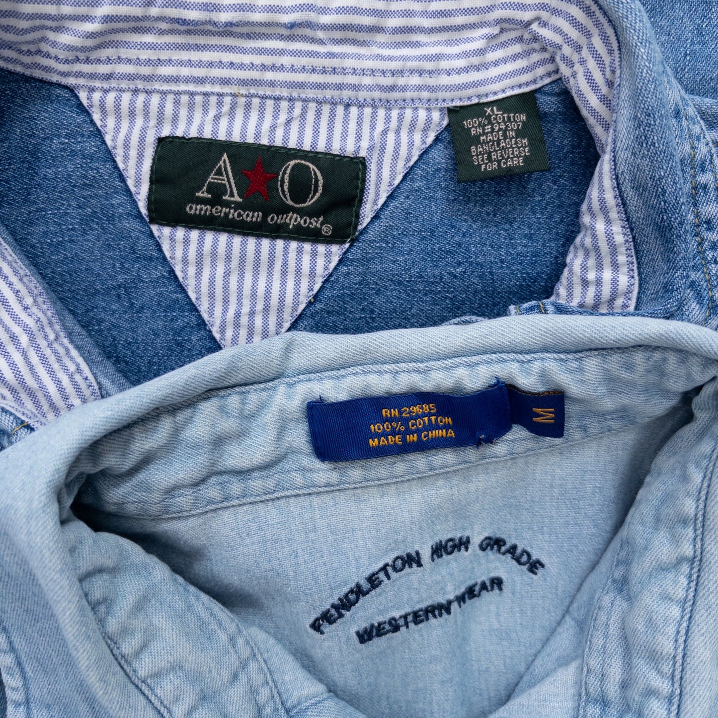 Used Clothing Wholesaler, Bulk Sale, Washed US Long Sleeve Denim Shirts, Set of 6 (S-XL) w803003