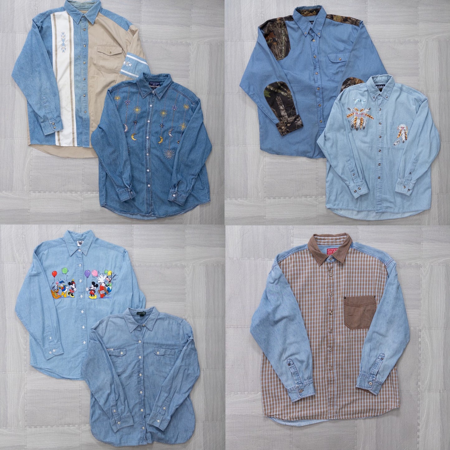 Used Clothing Wholesale, Bulk Sale, Washed, US Long Sleeve Designer Denim Shirts, Set of 7 (S-XL) w803004