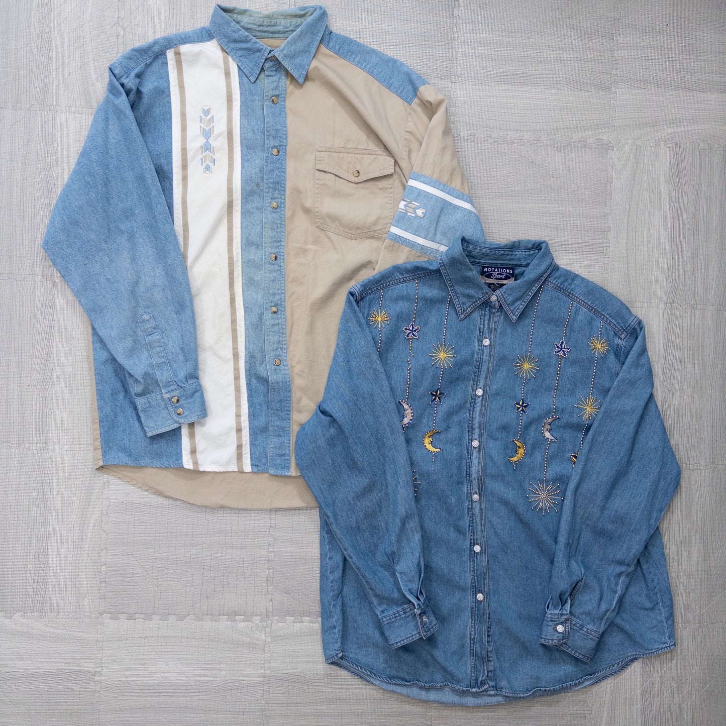 Used Clothing Wholesale, Bulk Sale, Washed, US Long Sleeve Designer Denim Shirts, Set of 7 (S-XL) w803004