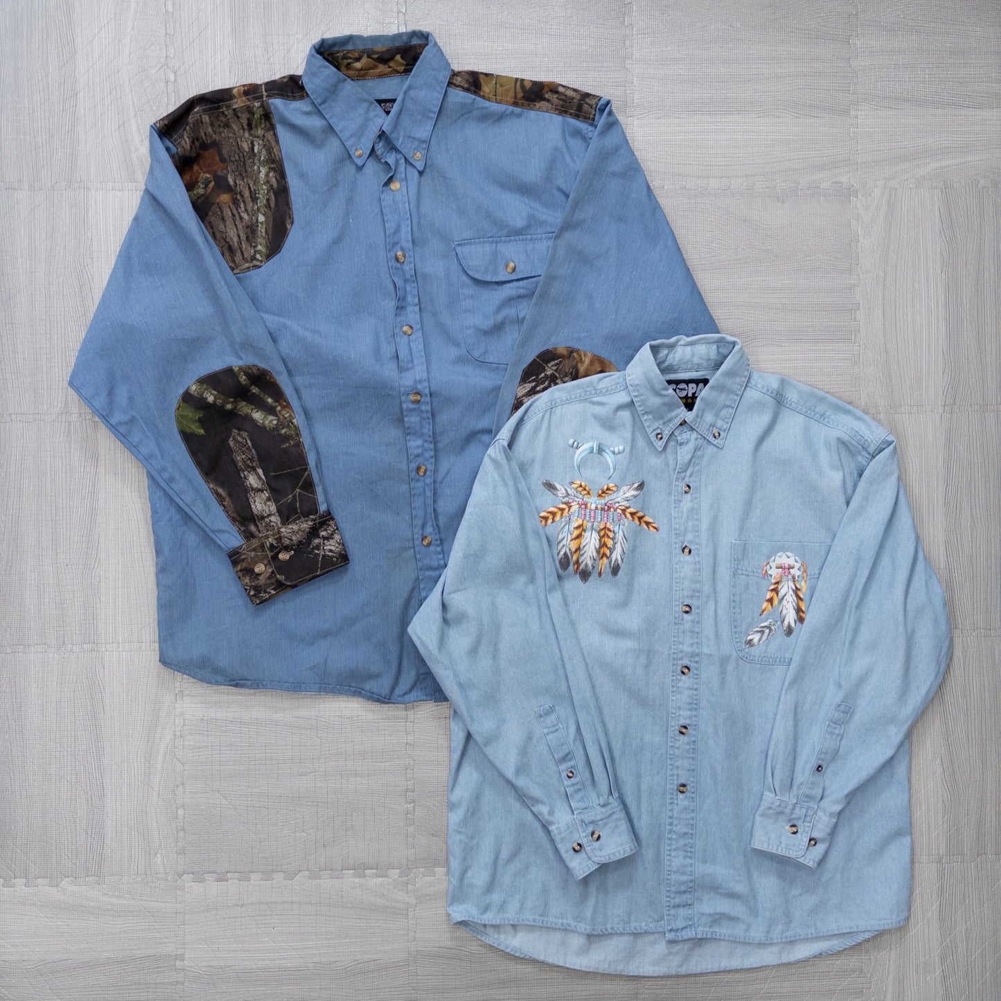Used Clothing Wholesale, Bulk Sale, Washed, US Long Sleeve Designer Denim Shirts, Set of 7 (S-XL) w803004
