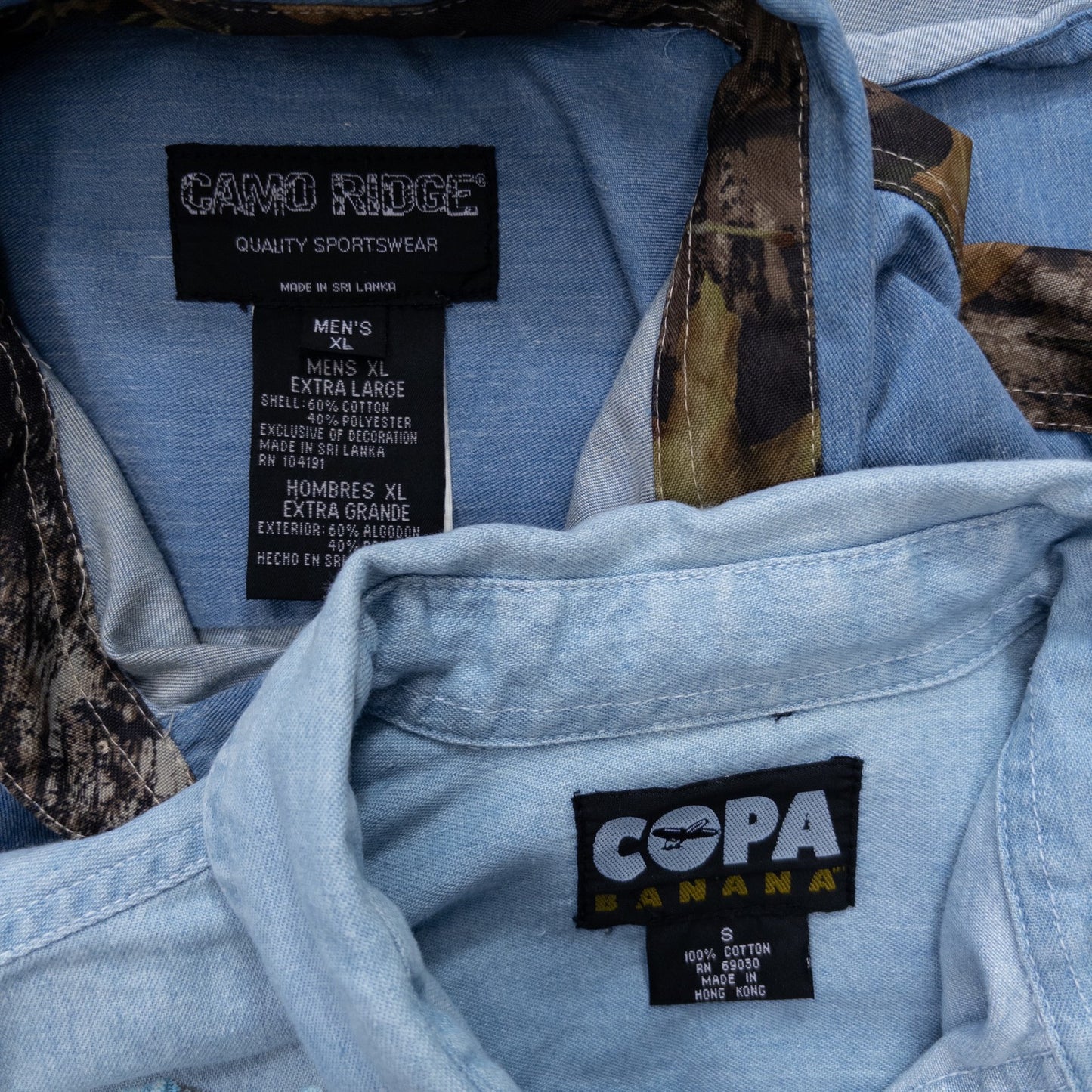 Used Clothing Wholesale, Bulk Sale, Washed, US Long Sleeve Designer Denim Shirts, Set of 7 (S-XL) w803004