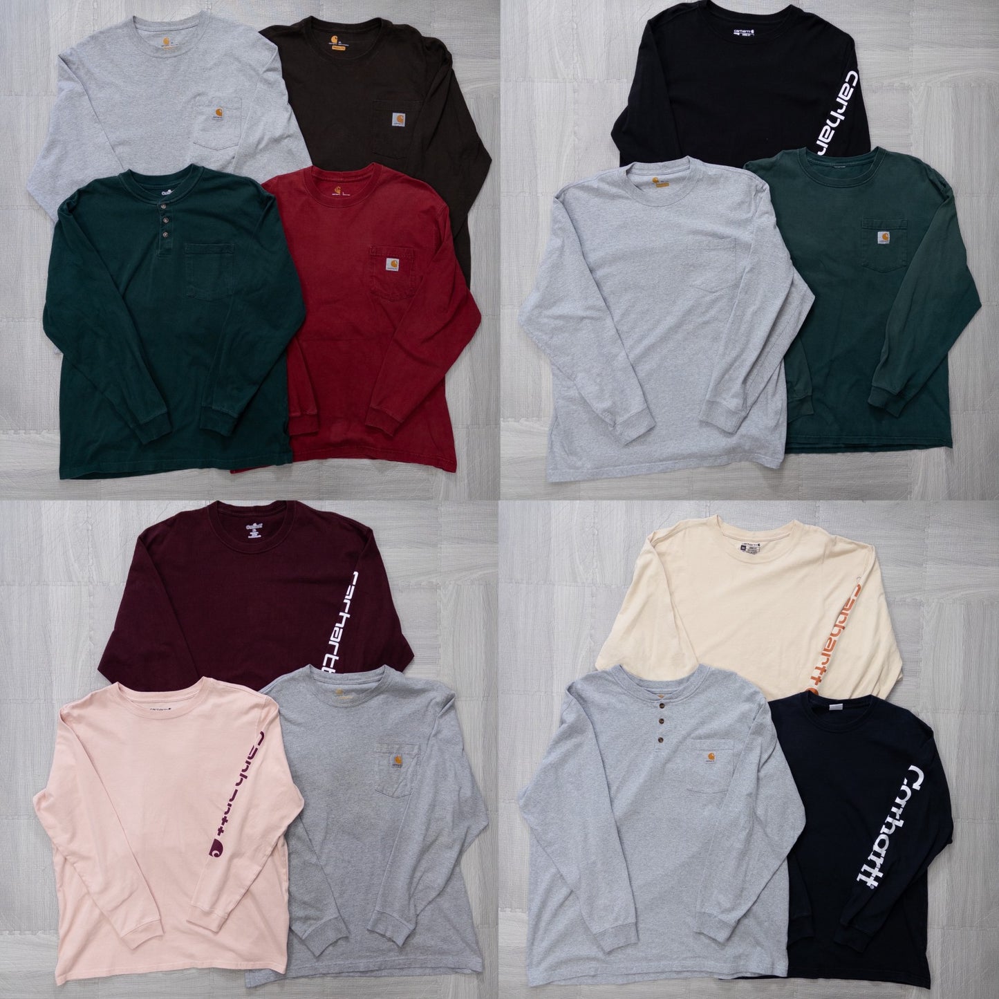 Used Carhartt Long Sleeve T-Shirts, 13-Piece Set (M-XXL), Pre-Washed, Wholesale, Bulk Sale, w803005