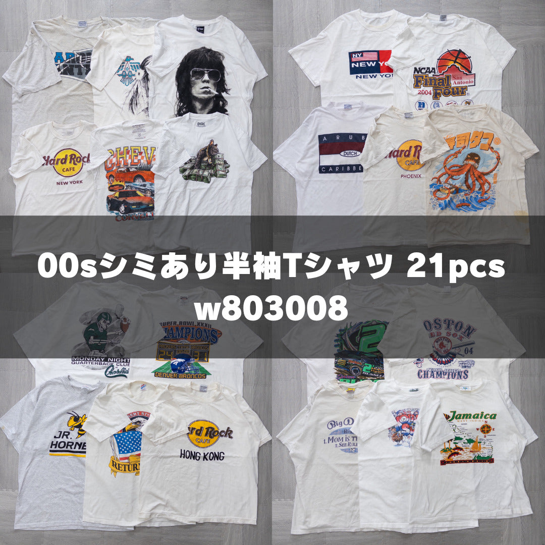 Used clothing wholesale bulk sale, washed, stained 2000s short-sleeved T-shirts, set of 21 (S-XXL) w803008