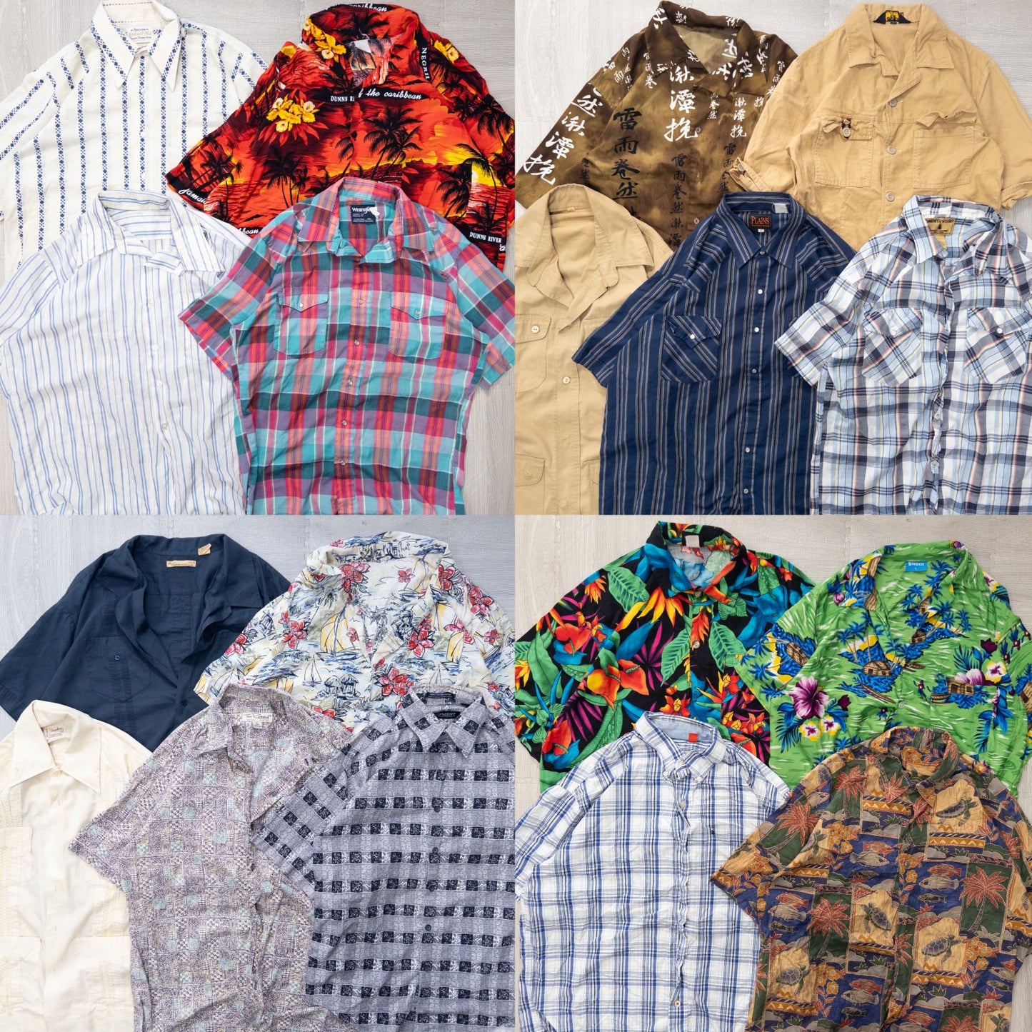 Used Clothing Wholesale Bulk Sale: Washed, Damaged Short Sleeve Shirts (Missing Buttons), 18-Piece Set (S-XXL) w803009