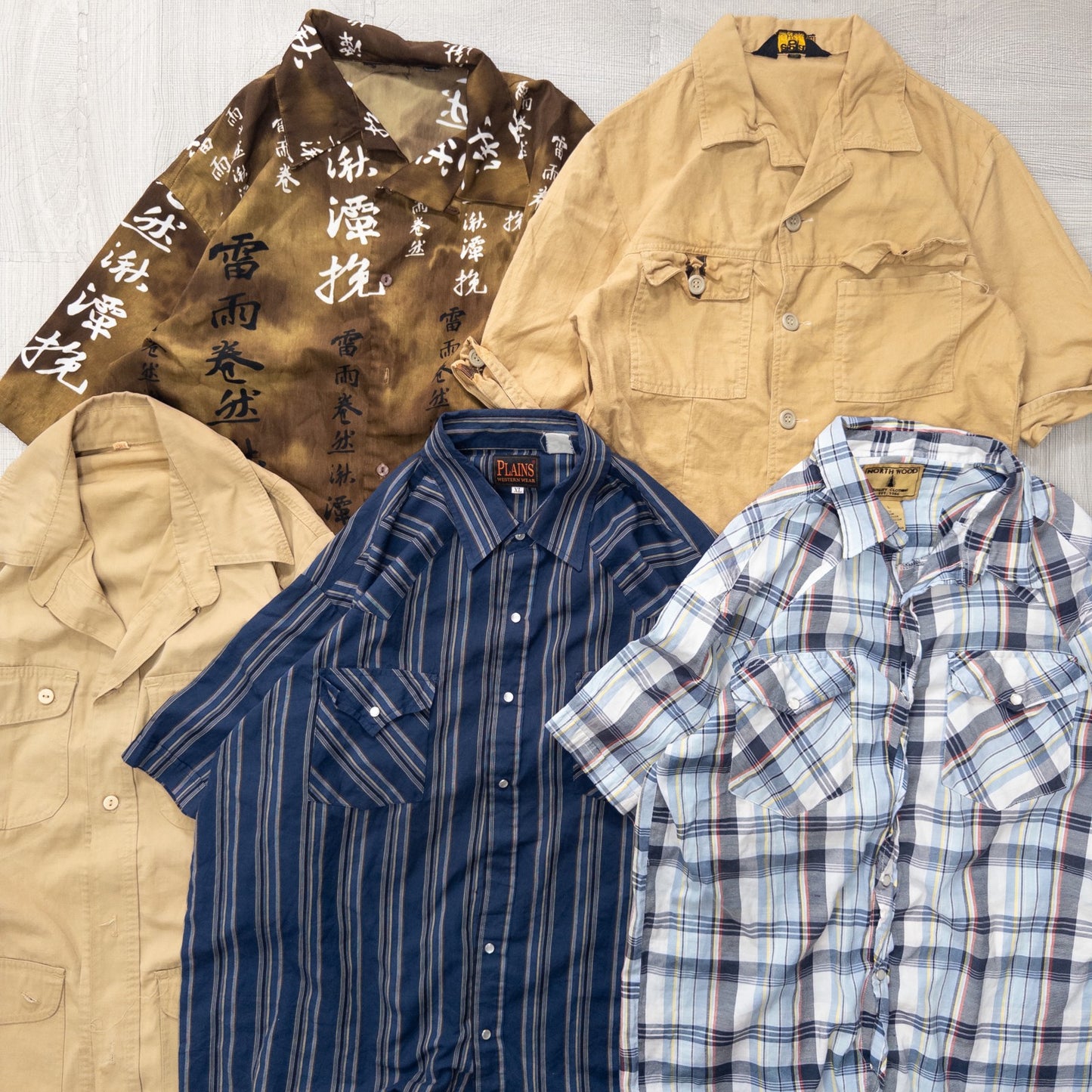 Used Clothing Wholesale Bulk Sale: Washed, Damaged Short Sleeve Shirts (Missing Buttons), 18-Piece Set (S-XXL) w803009