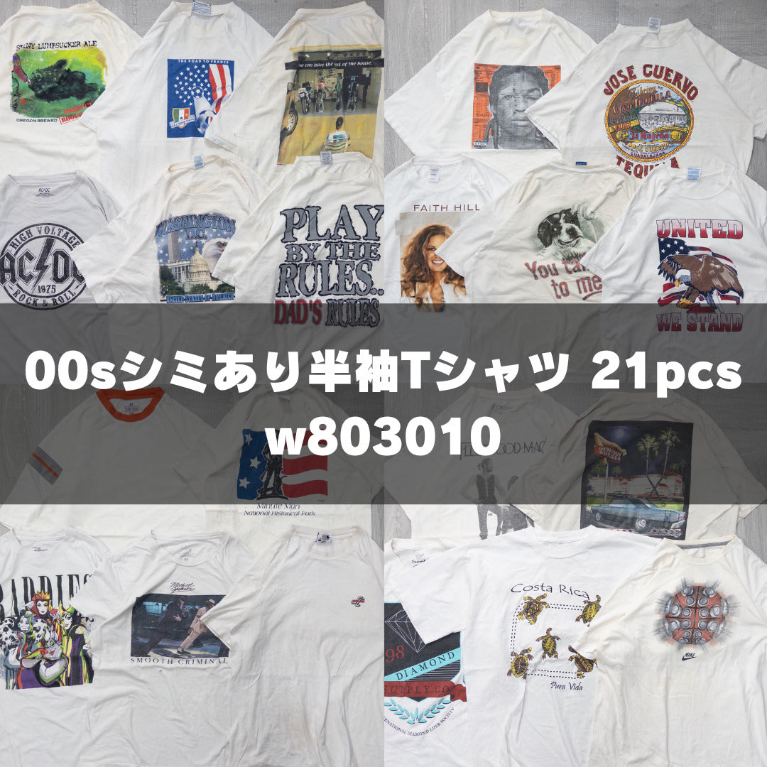 Used clothing wholesale bulk sale: Washed 21-piece set of 2000s stained short-sleeved T-shirts (S-XXL) w803010
