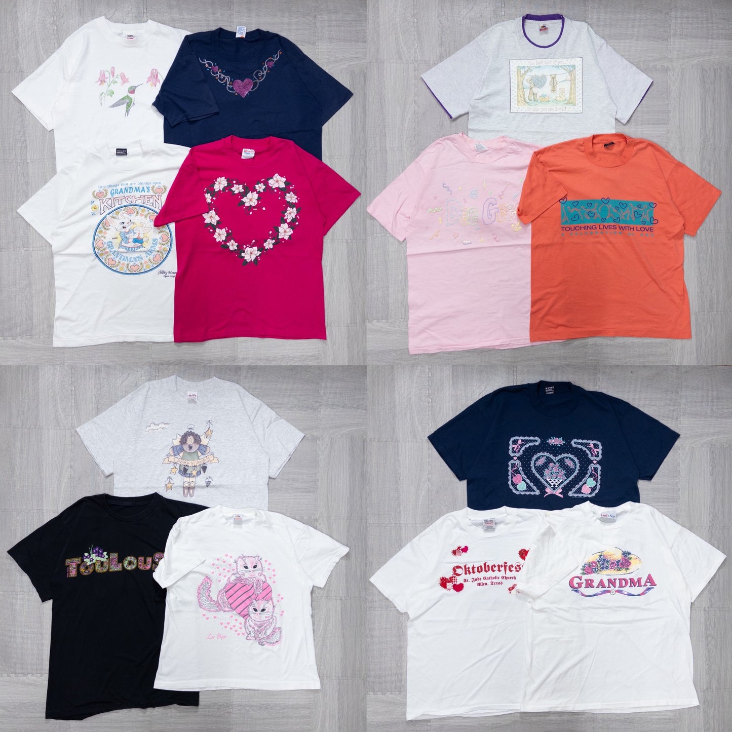 Wholesale Used Clothing, Bulk Sale, Washed, 90s Women's Retro Design T-Shirts, 13-Piece Set (S-XL) w808001