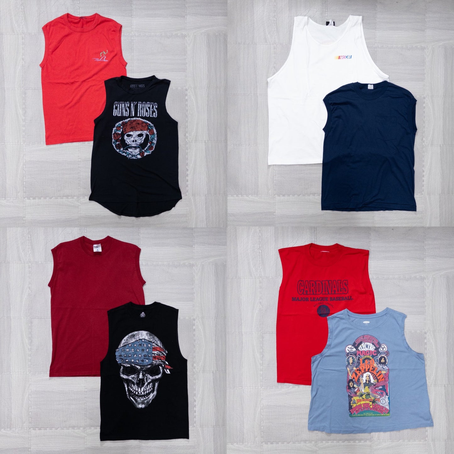Used Clothing Wholesaler, Bulk Sale, Washed US Sleeveless Shirts, Set of 8 (S-XXXXL) w804001