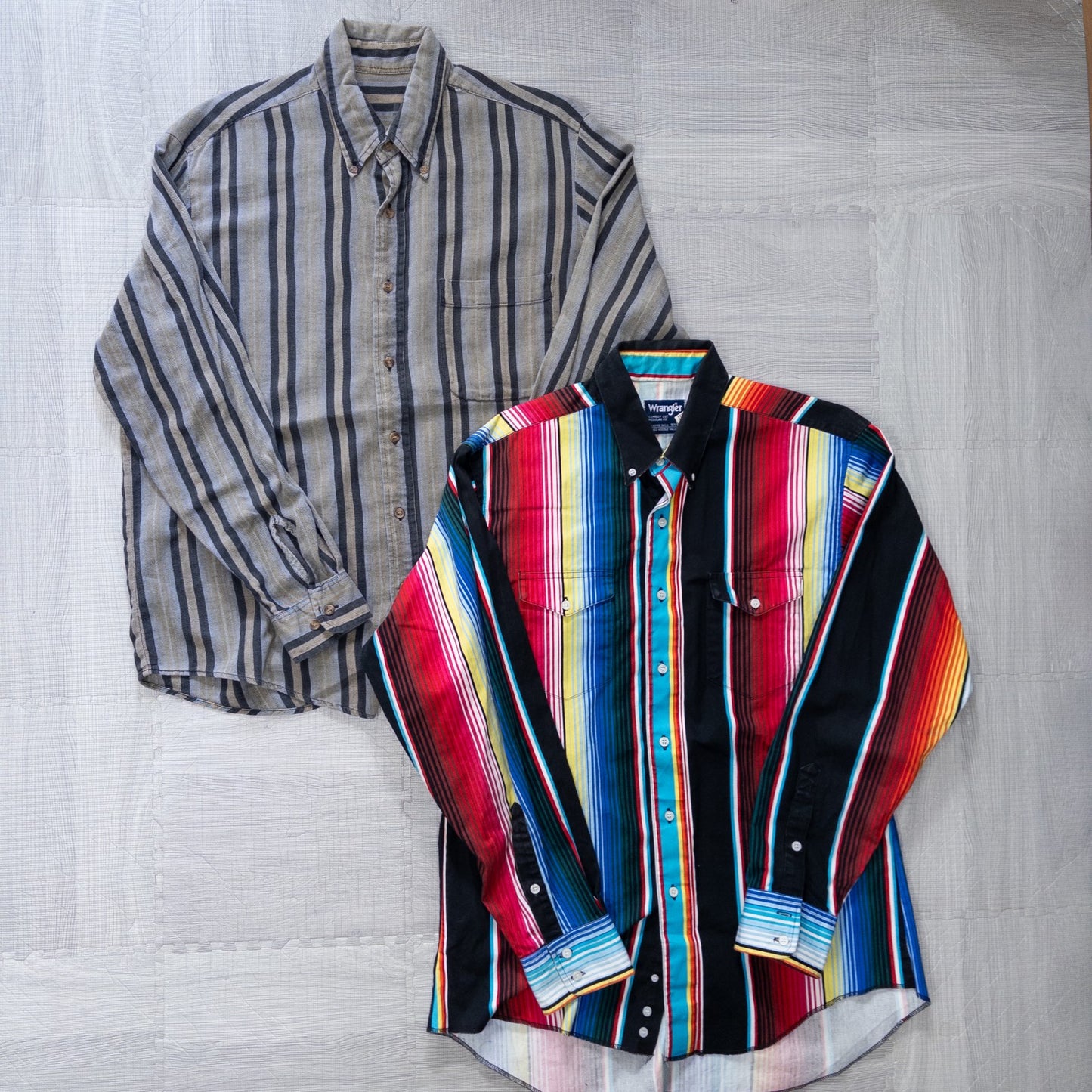Used clothing wholesale bulk sale, washed long-sleeved striped shirts, set of 8 (L-XXXL) w809002