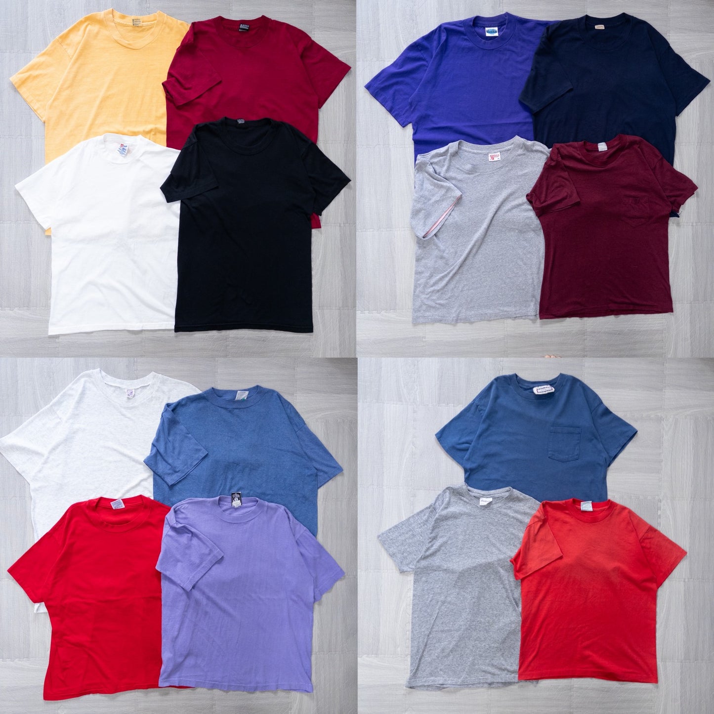 Wholesale Used Clothing, Bulk Sale, Washed 90s Solid Color Short Sleeve T-Shirts, Set of 15 (M-XXL) w809003