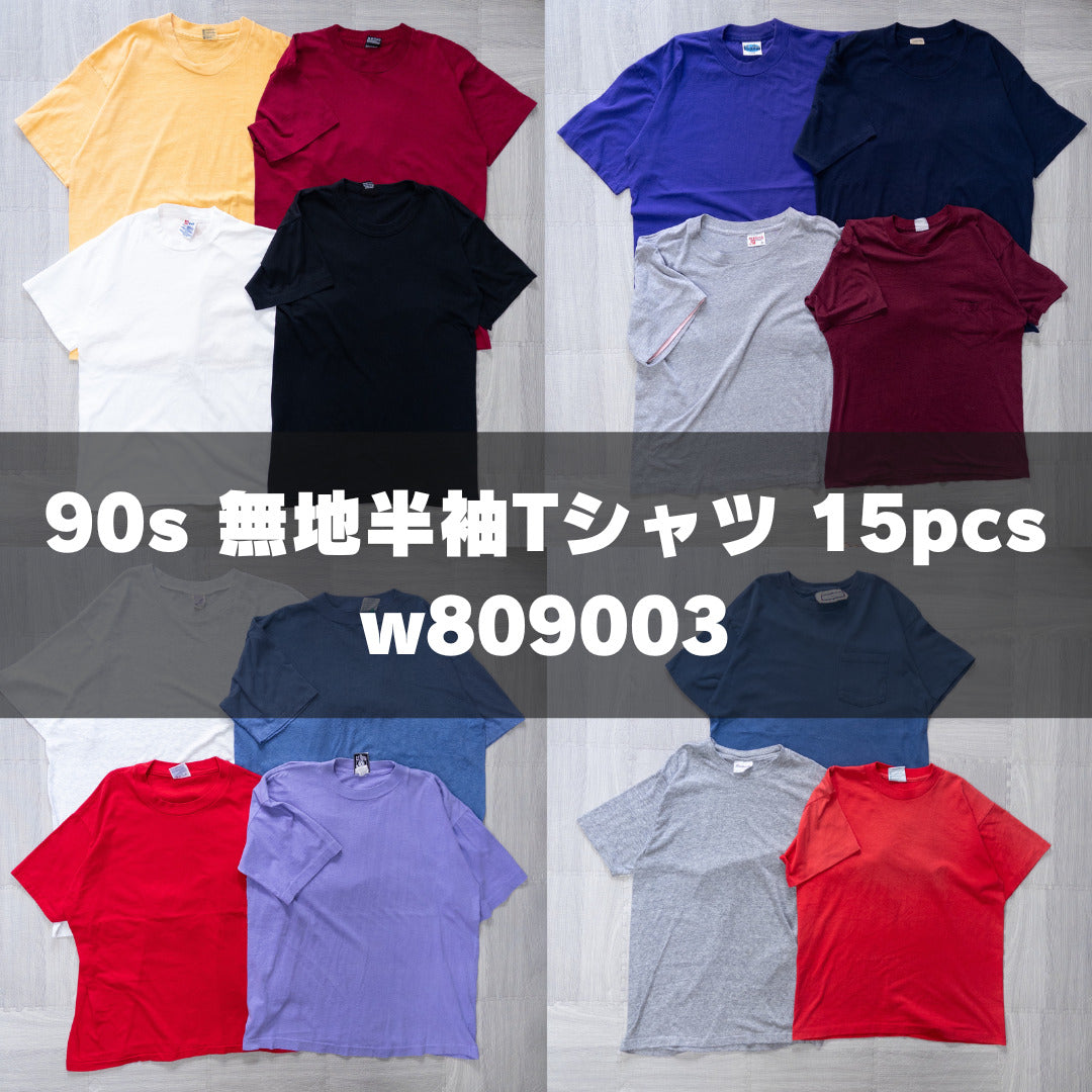 Wholesale Used Clothing, Bulk Sale, Washed 90s Solid Color Short Sleeve T-Shirts, Set of 15 (M-XXL) w809003