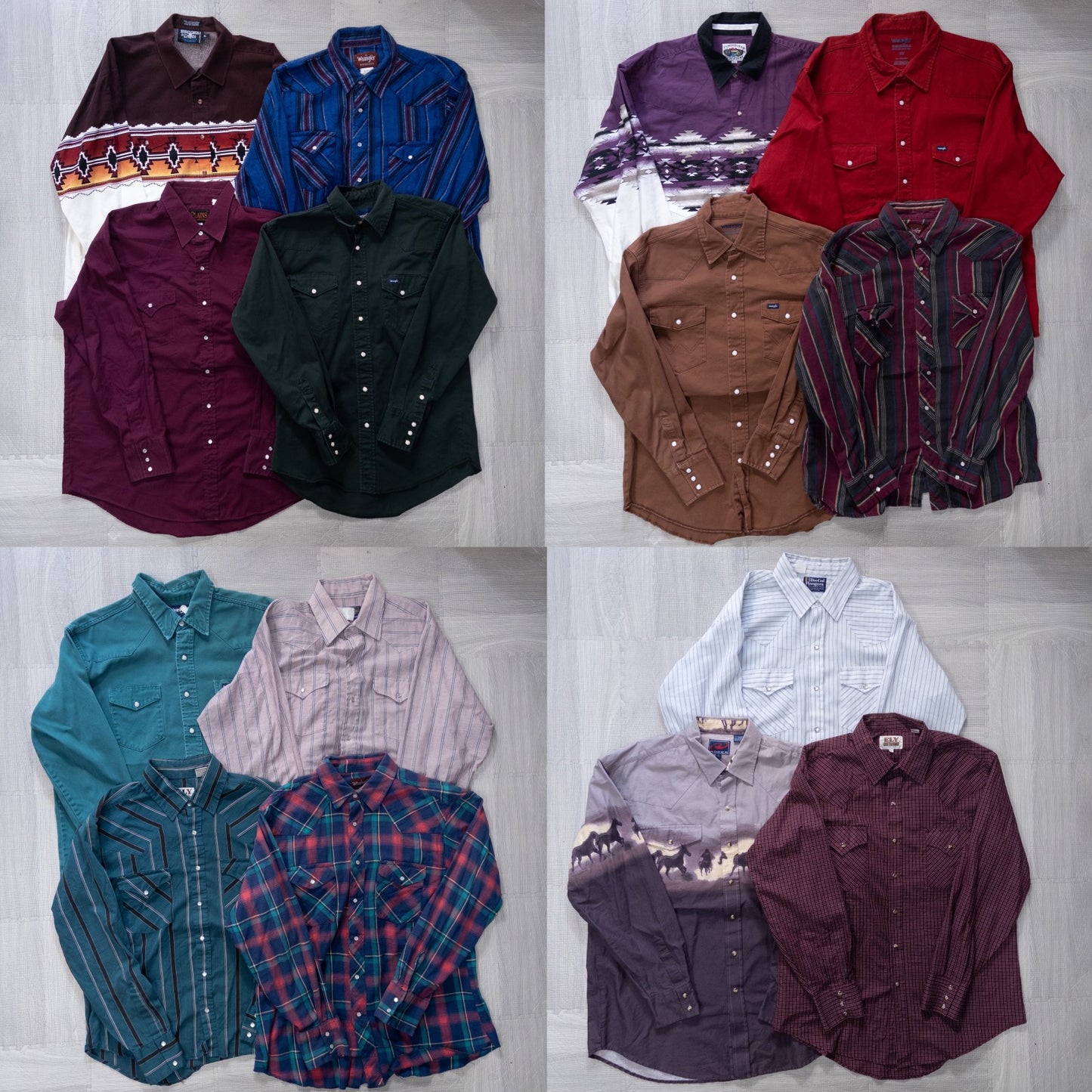Used Clothing Wholesaler: Bulk Sale of Washed Long Sleeve Western Shirts (15-Piece Set, M-XXXL) w809006