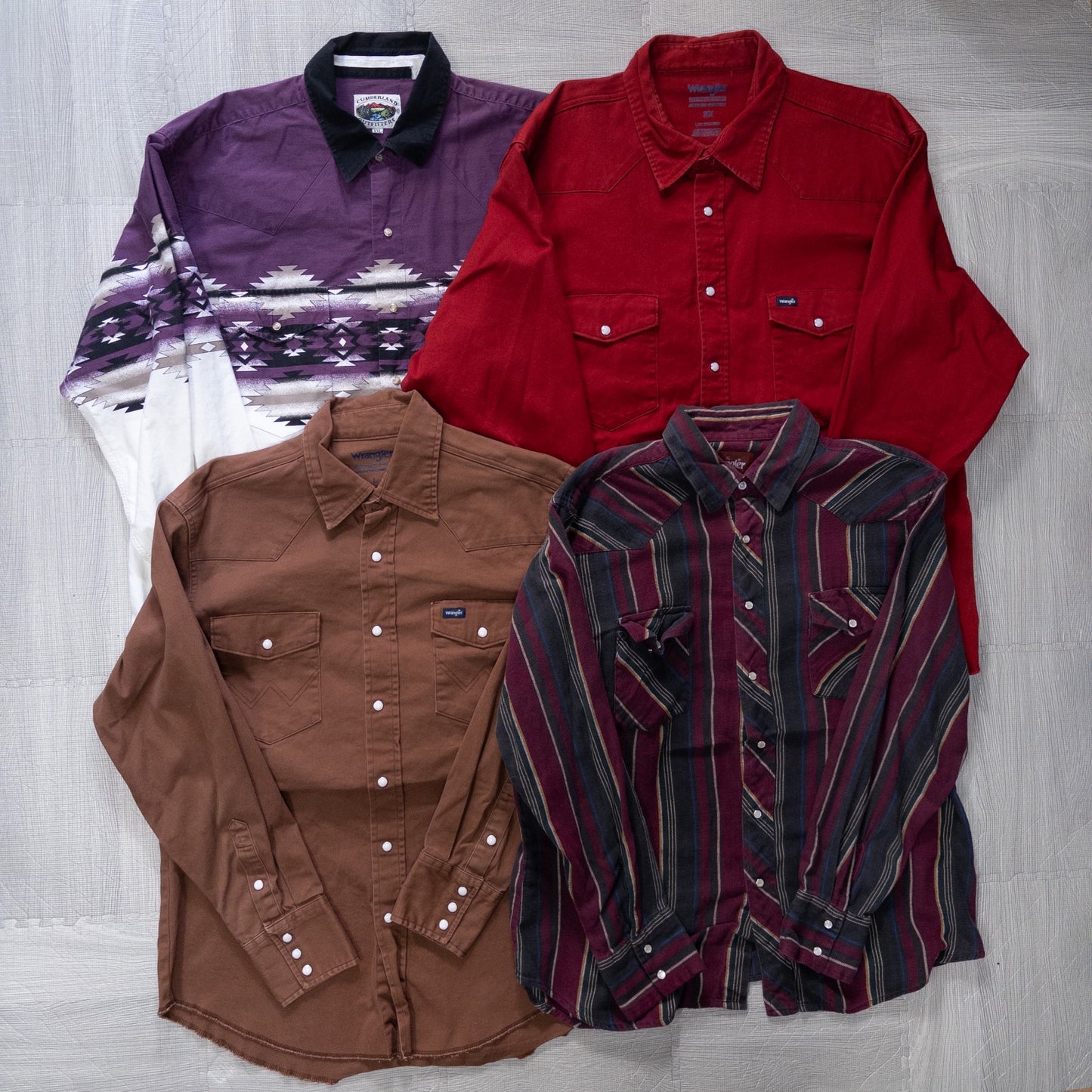 Used Clothing Wholesaler: Bulk Sale of Washed Long Sleeve Western Shirts (15-Piece Set, M-XXXL) w809006
