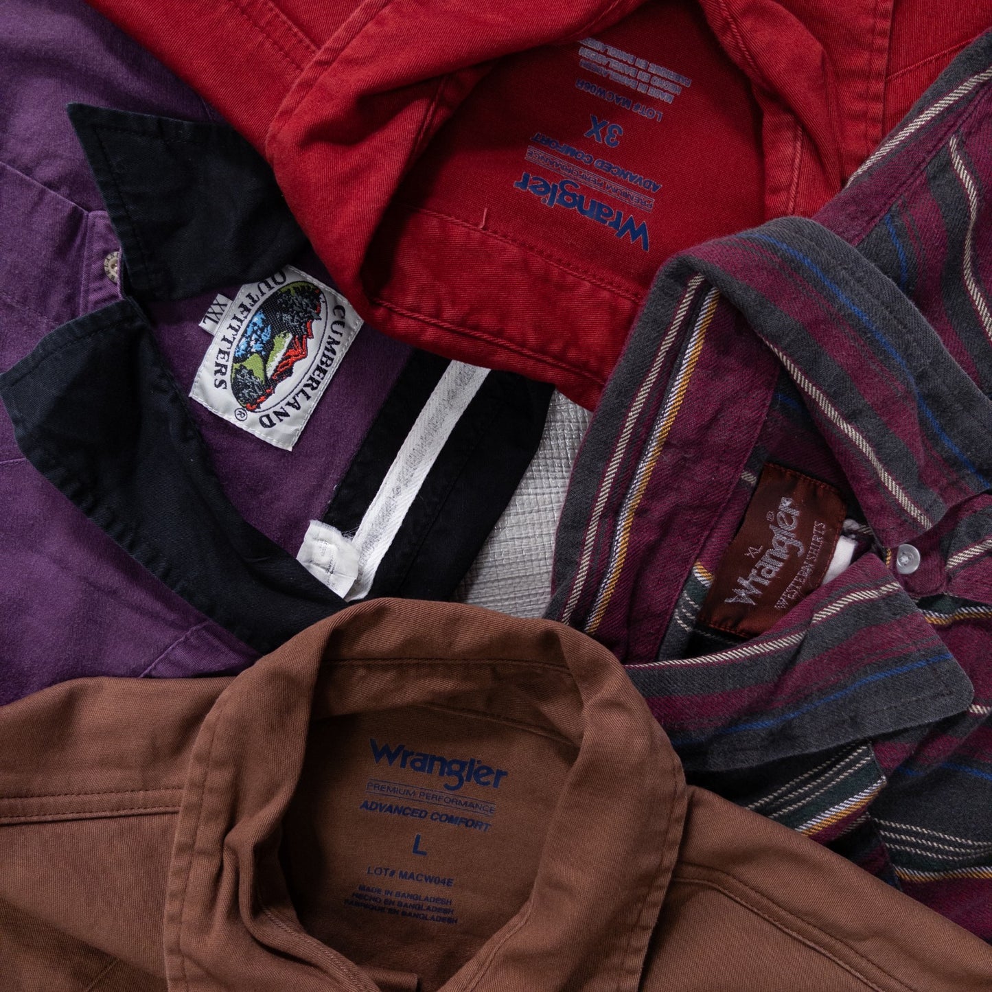 Used Clothing Wholesaler: Bulk Sale of Washed Long Sleeve Western Shirts (15-Piece Set, M-XXXL) w809006
